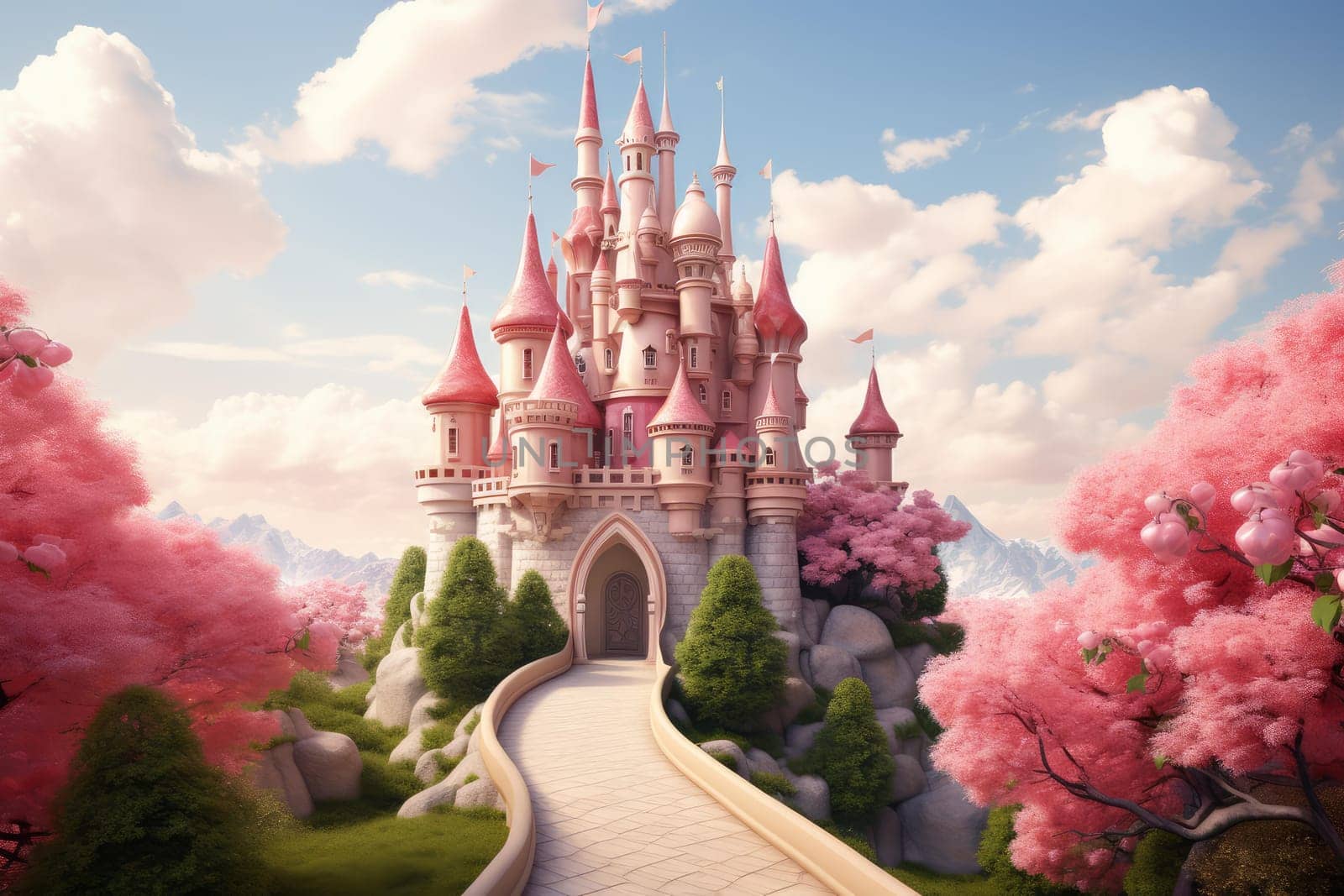Pink princess castle. Fantasy dream. Generate Ai
