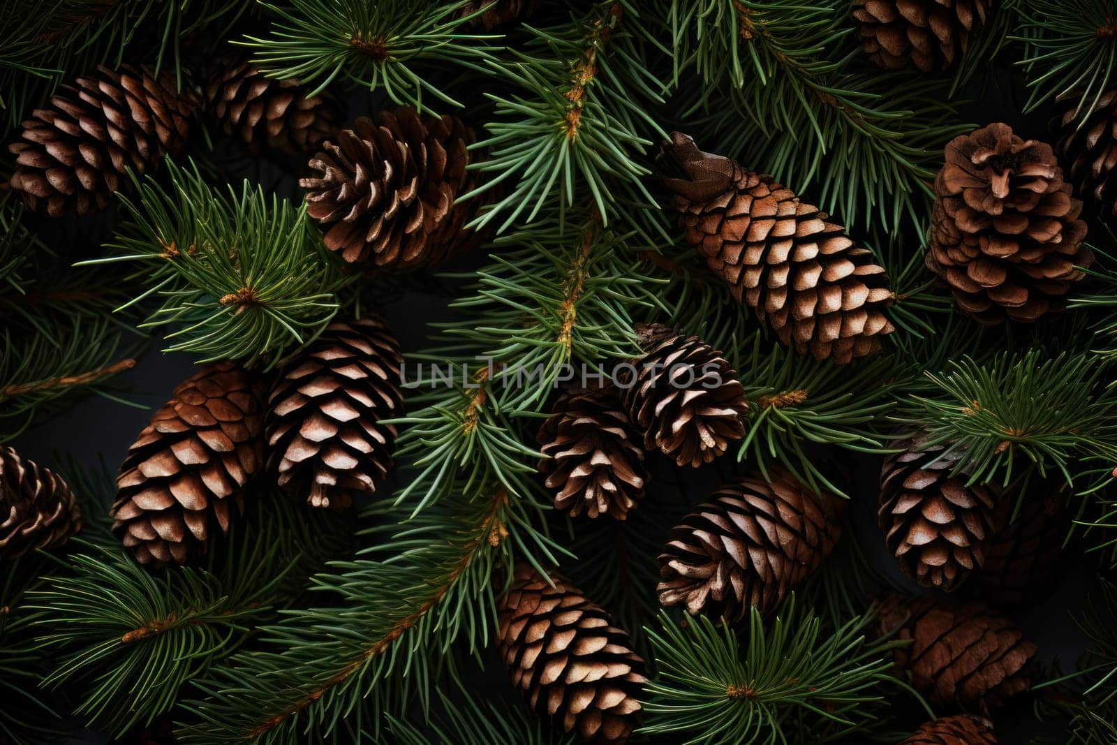 Spruce pine branches. Norway cone pine. Generate Ai