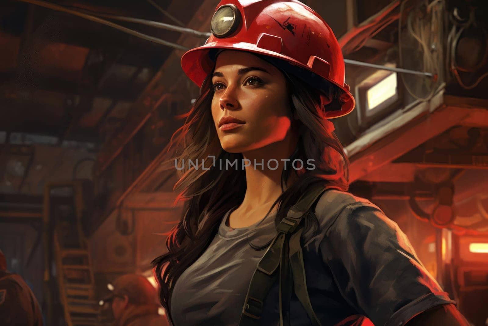 Protected female worker. Industry factory adult protection plant smiling. Generate Ai