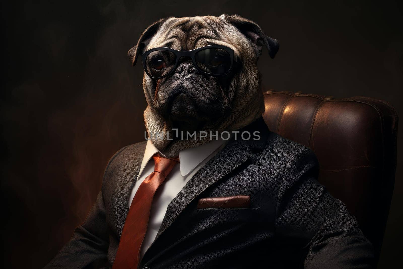 Pug boss. Busy office suit. Generate Ai
