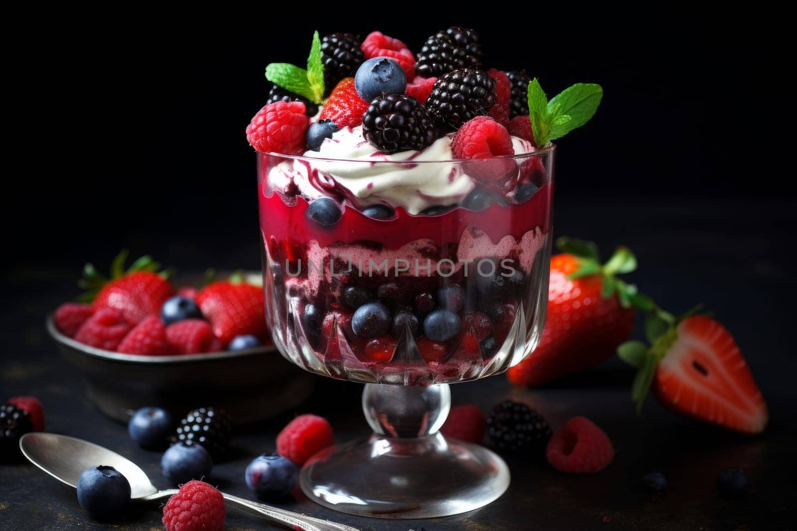 Pudding berries. Natural organic dessert. Generate Ai