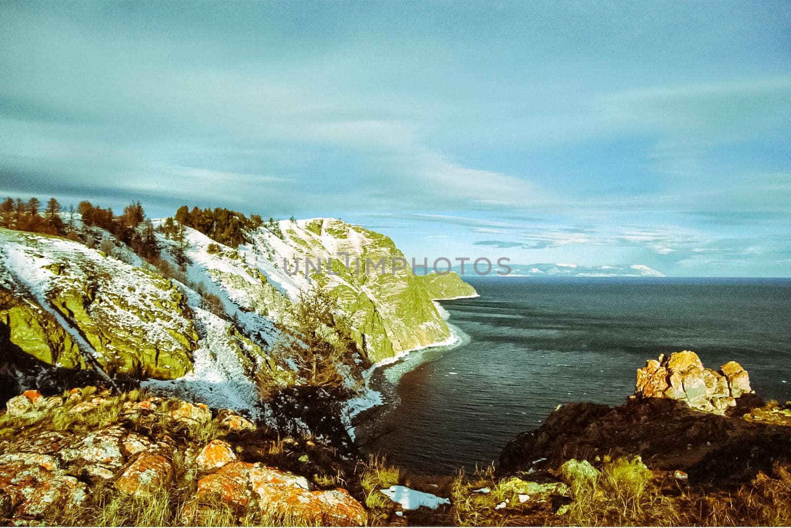 Autumnal nature on Lake Baikal. Landscape and flora of Baikal