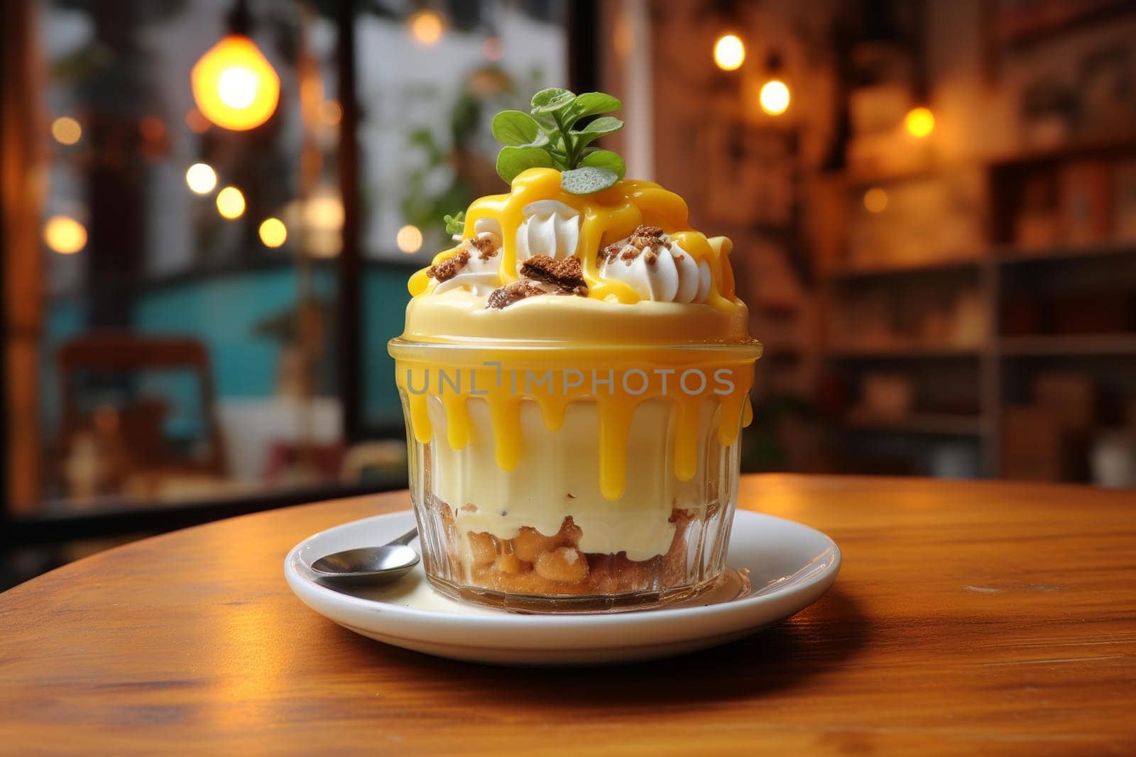 Creamy Pudding custard dessert. Creme milk. Generate ai