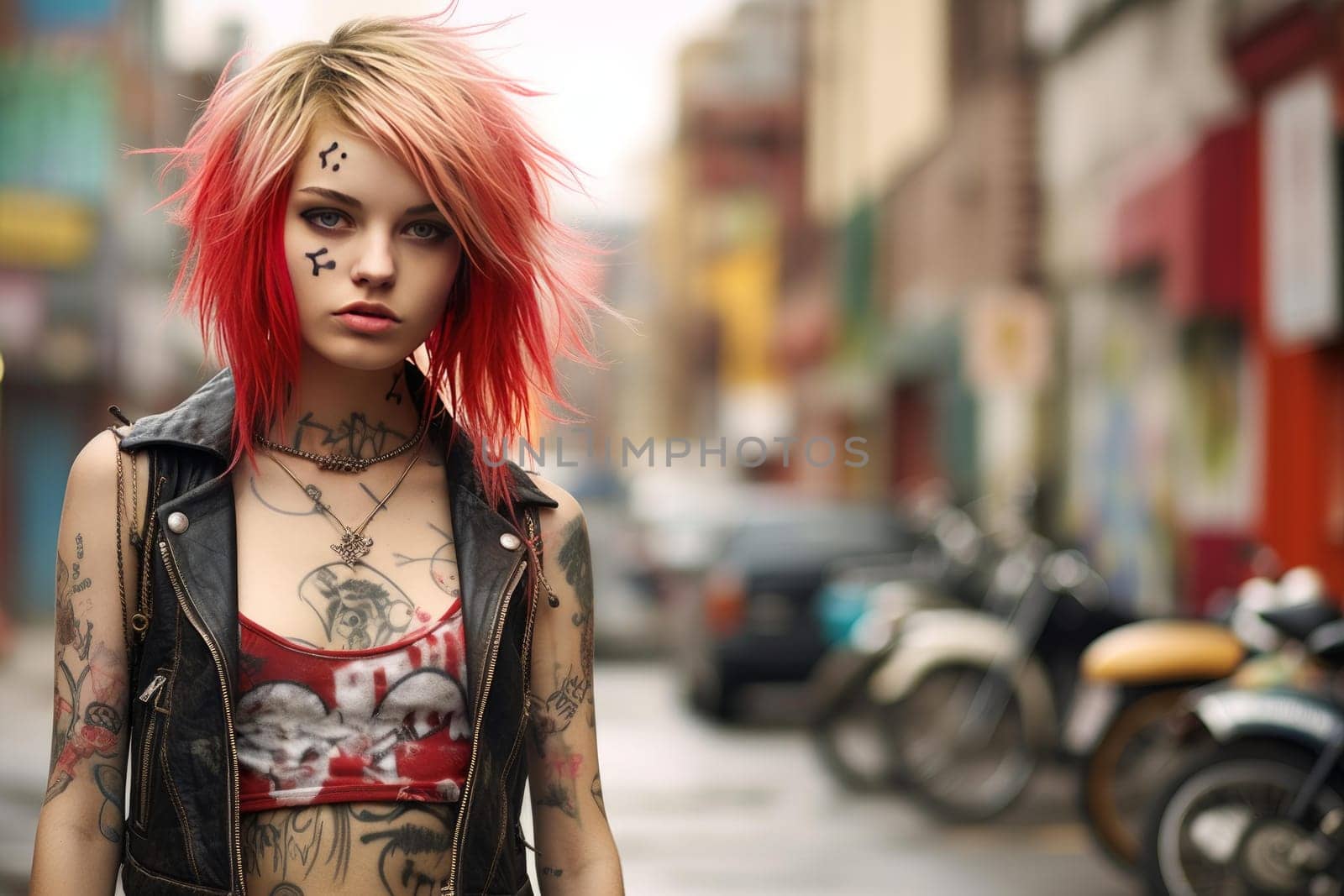 Punk girl street. Fashion model style. Generate Ai