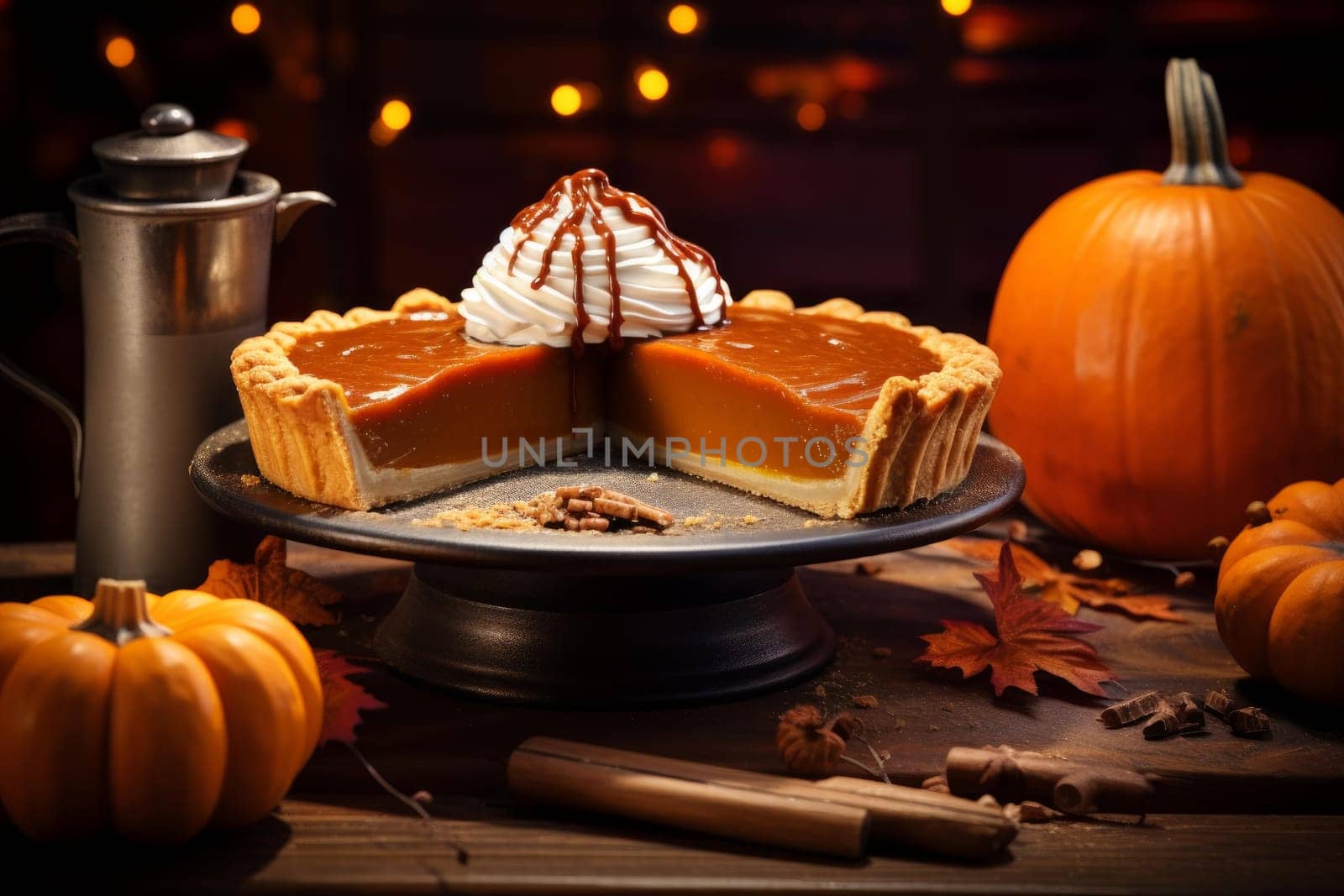 Cooking pumpkin pie. Autumn fall. Generate Ai