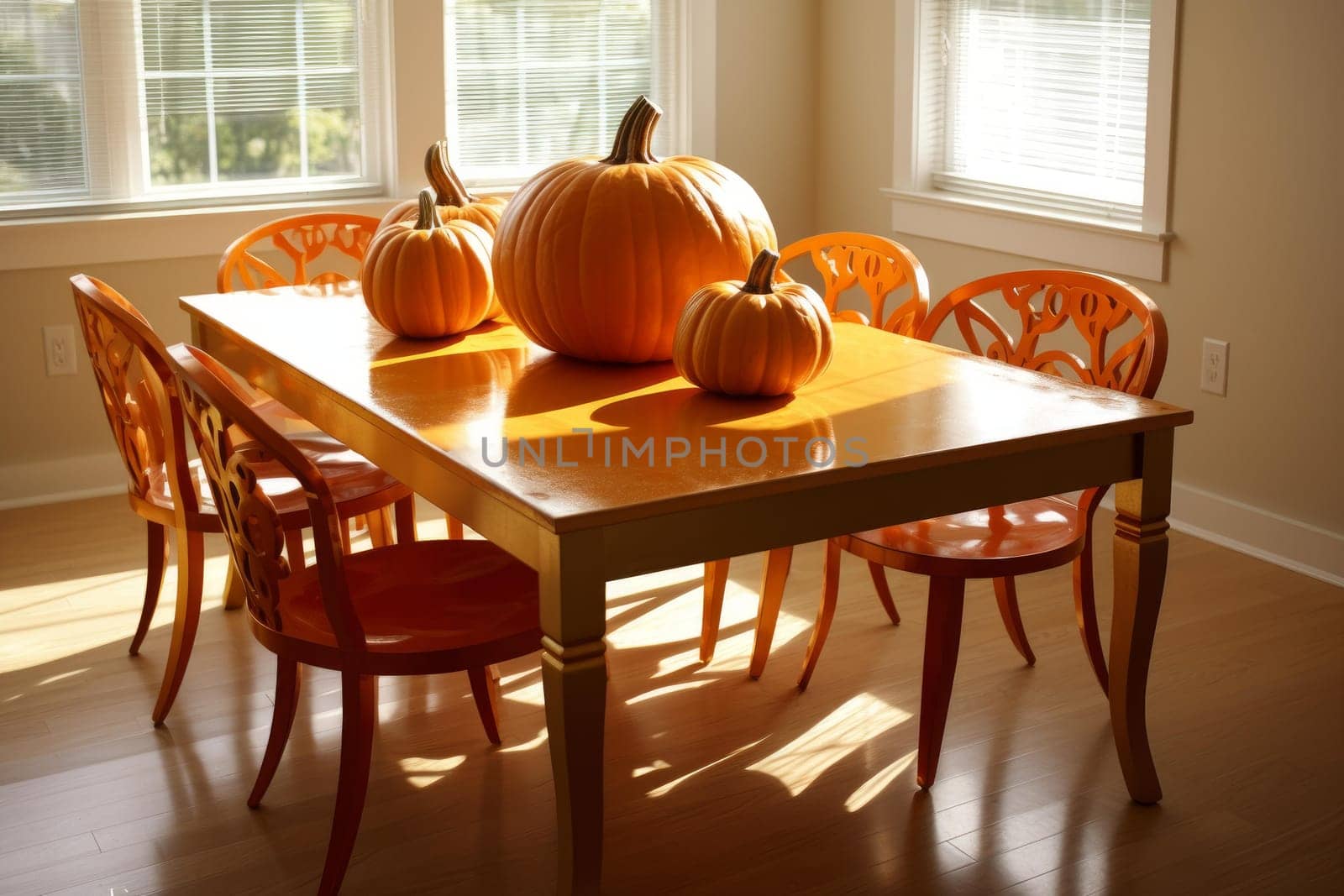 Pumpkin kitchen table. Orange vegetable. Generate Ai