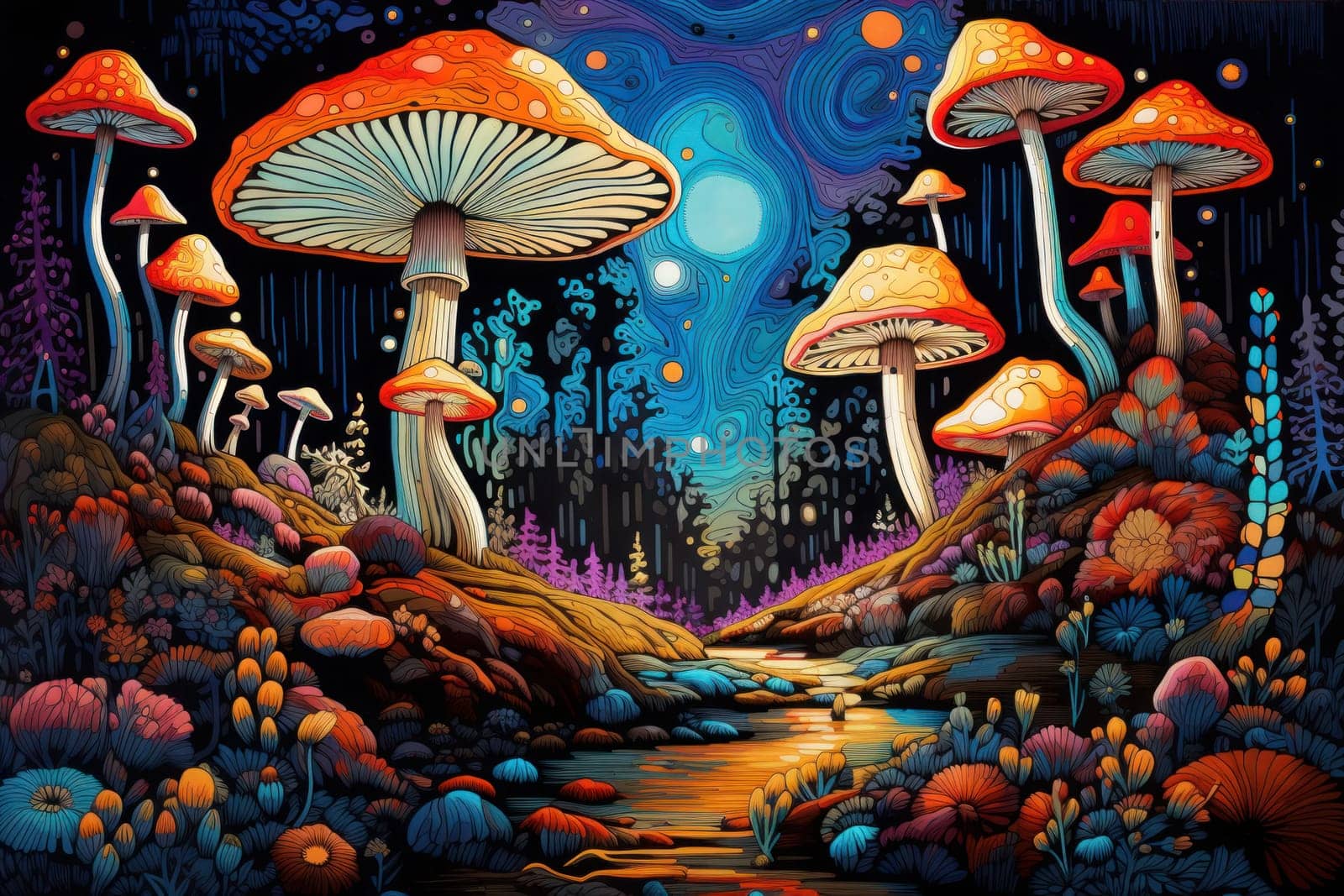 Textural Decorative mushrooms. Nature fungi plant. Generate Ai