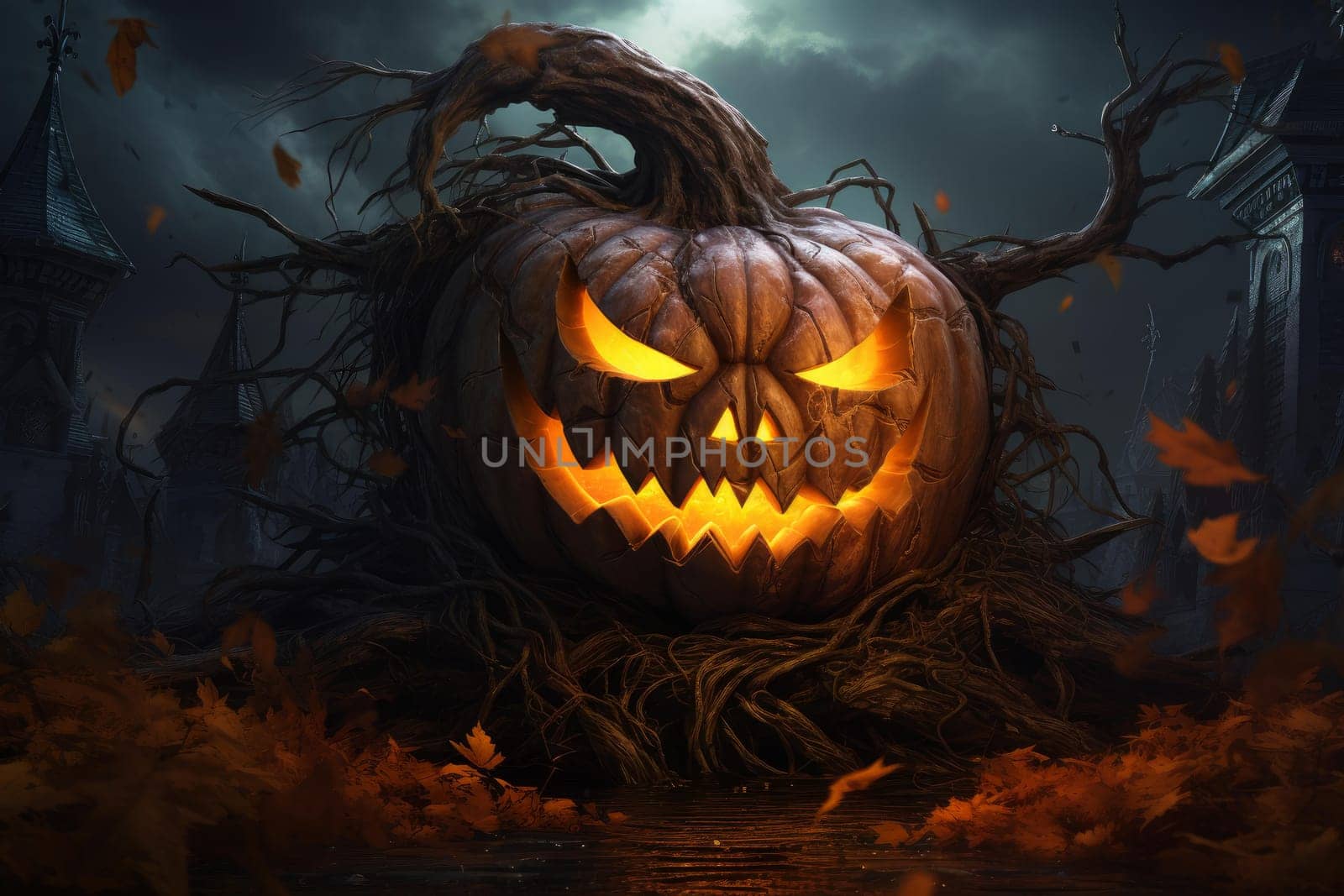 Pumpkin halloween. Horror trick evil. Generate Ai