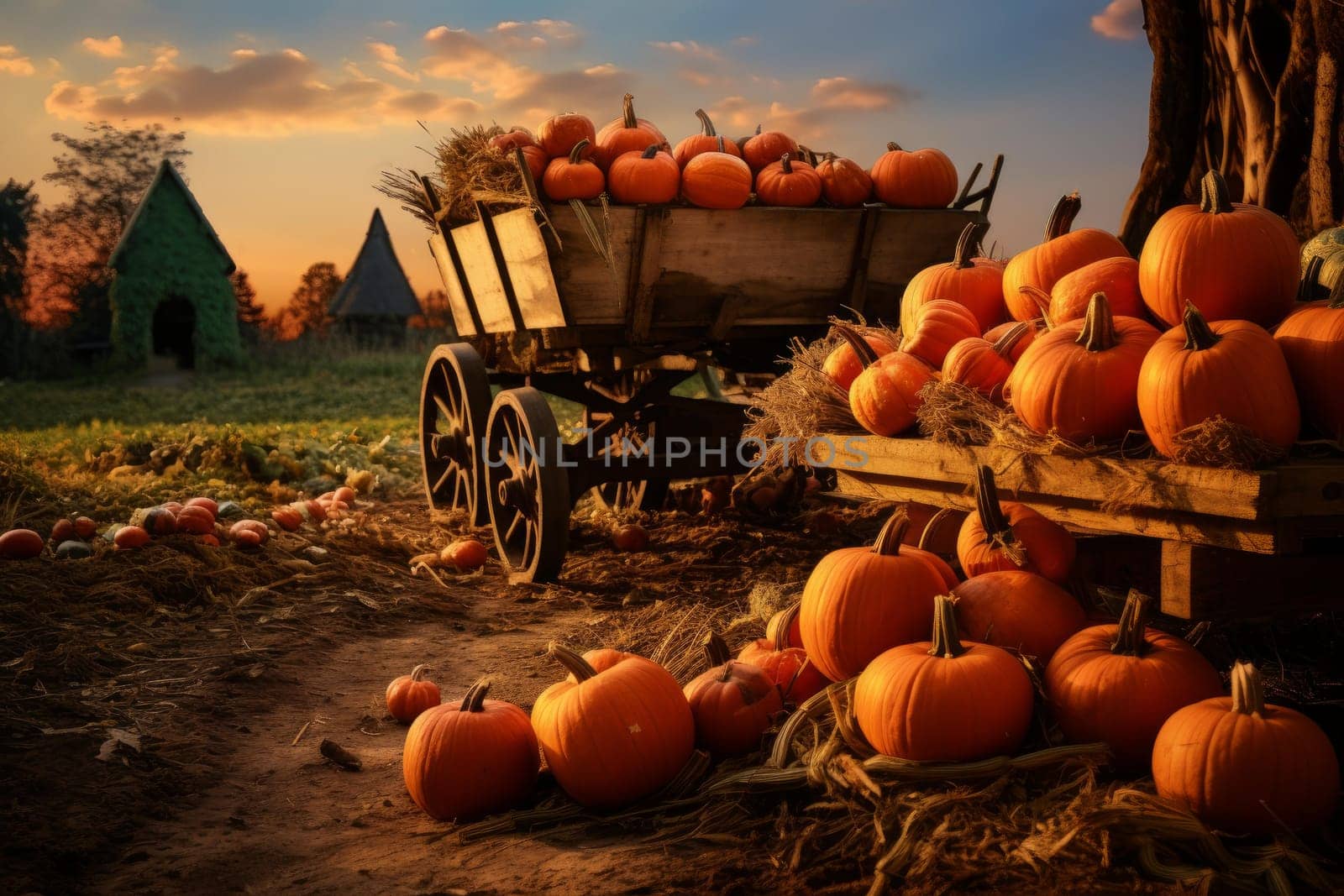 Pumpkin harvest farm. Autumn fall. Generate Ai