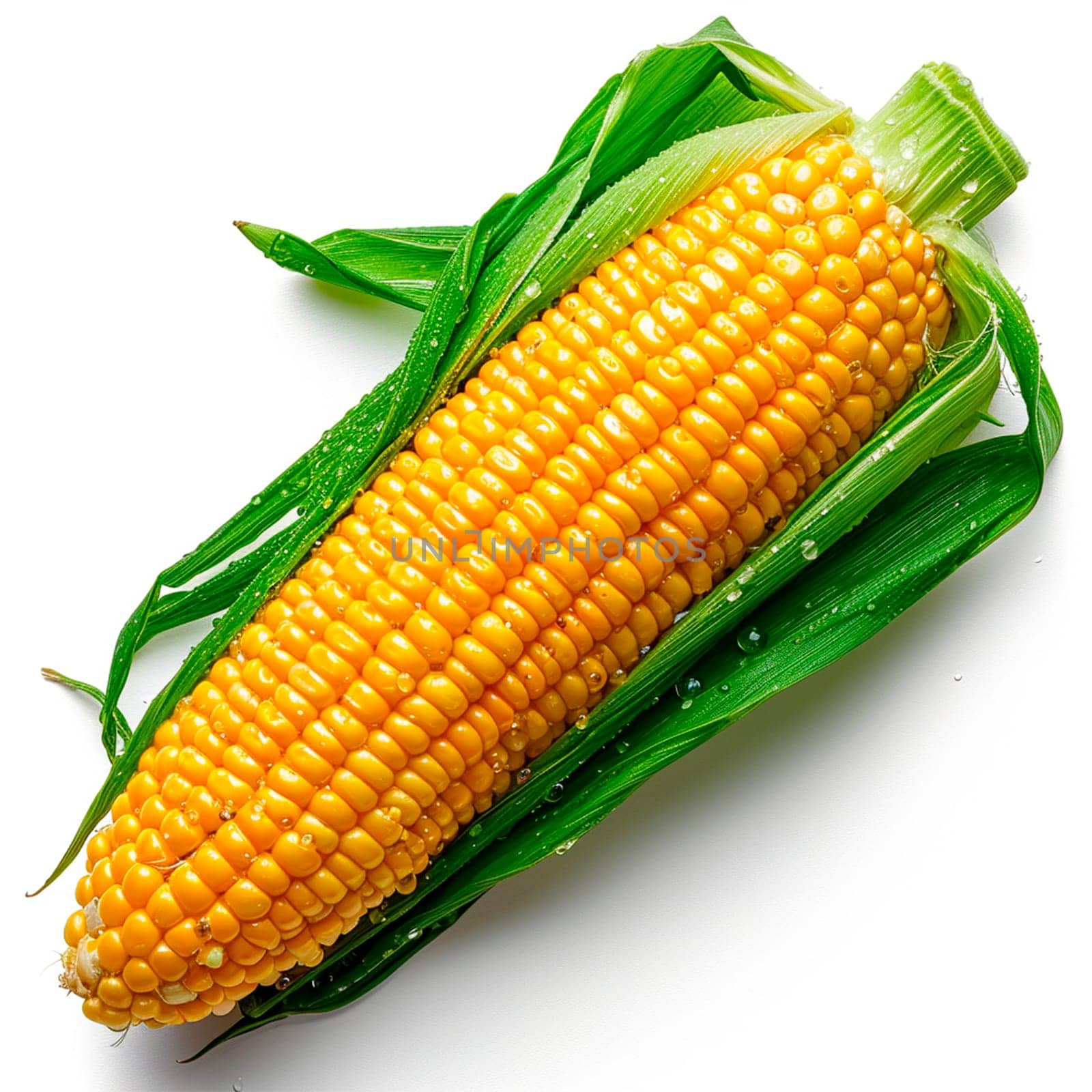 Fresh corn cobs on white isolated background AI generated image