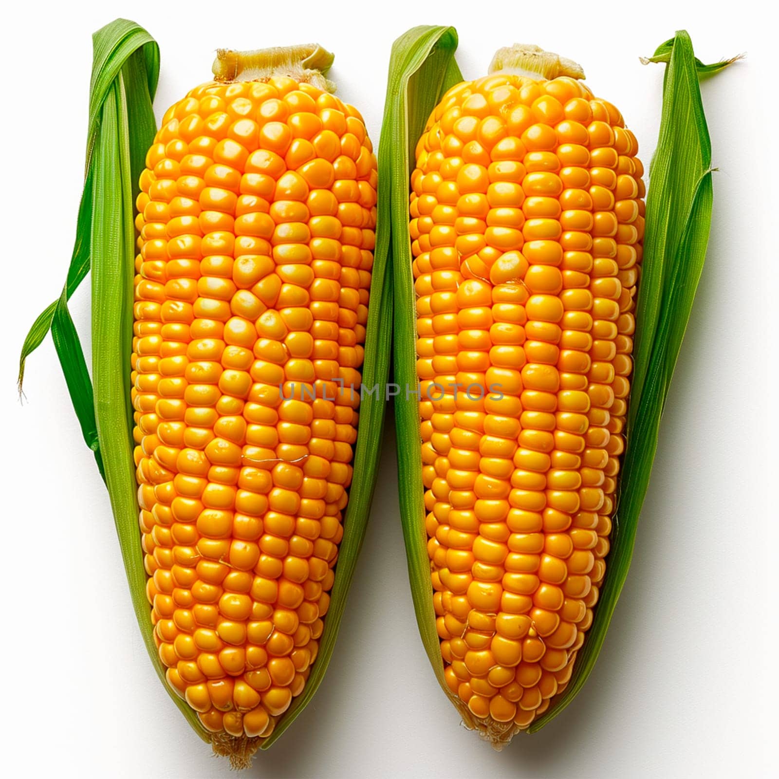 Fresh corn cobs on white isolated background AI generated image