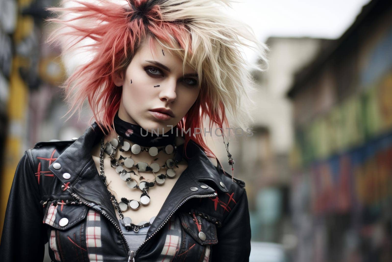Punk rock woman. Female hair luxury. Generate AI