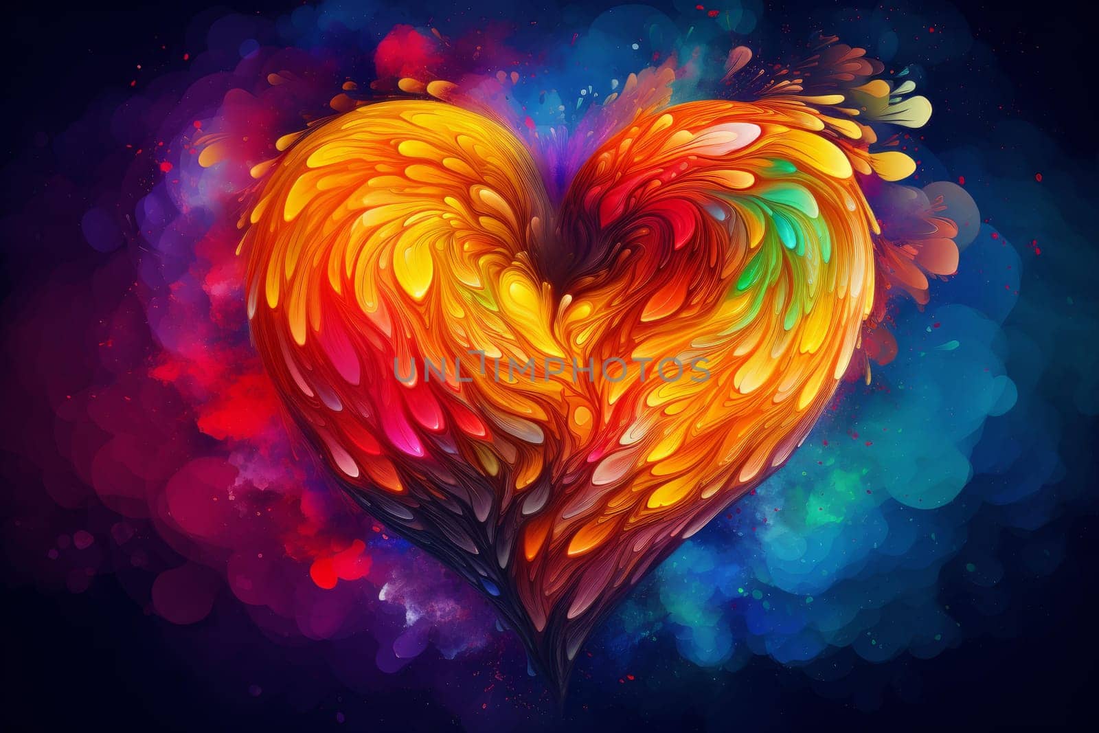 Rainbow colored leaf heart. Art design. Generate Ai