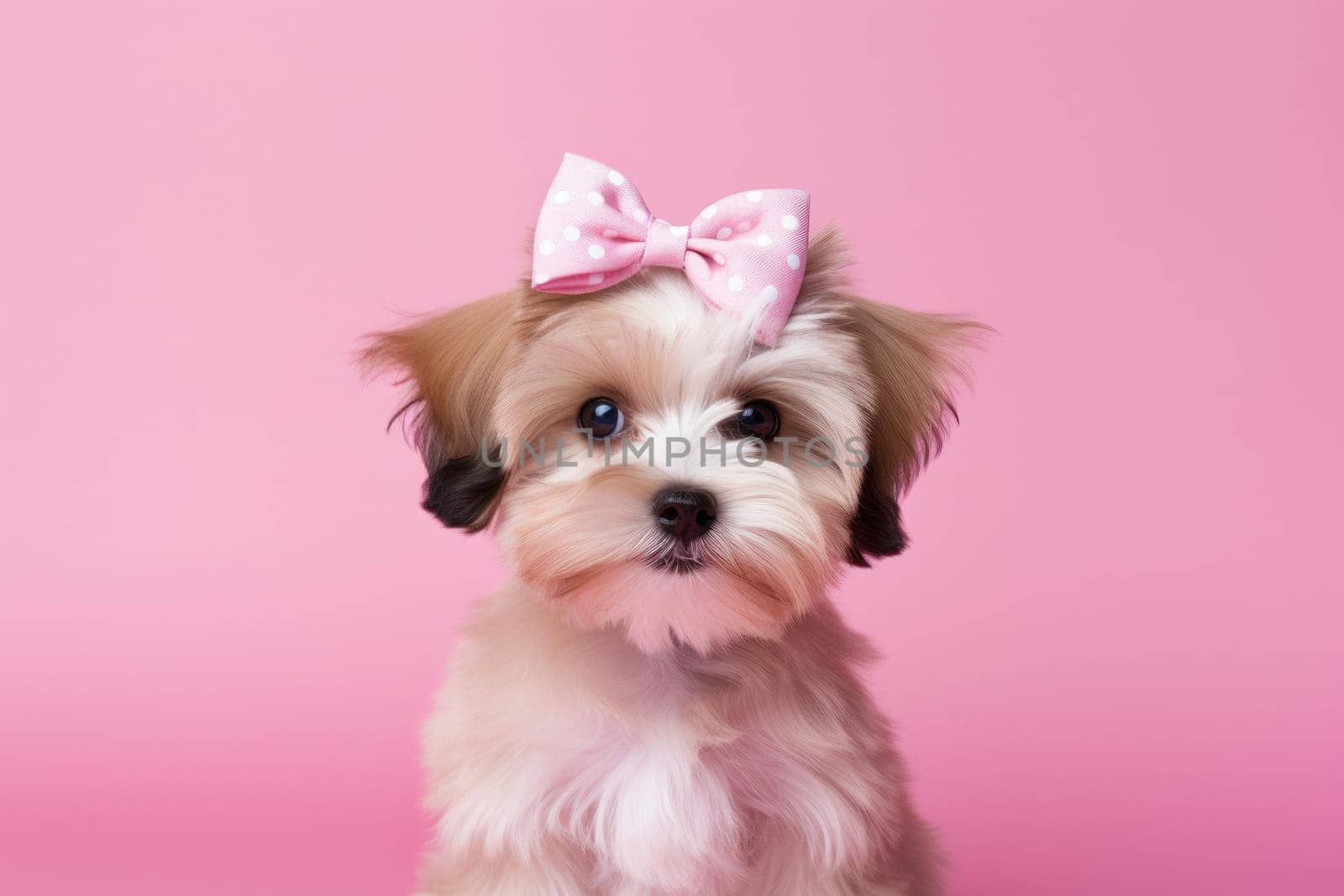 Puppy pink bow background. Pretty cute. Generate Ai