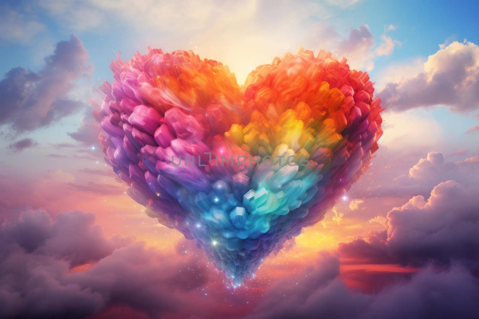 Rainbow cloud love colorful. Heart abstract. Generate Ai