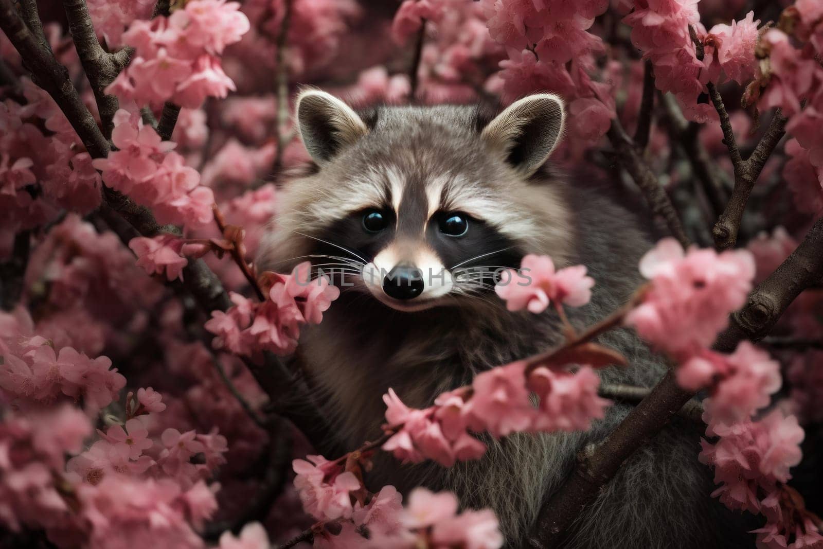Furry Raccoon animal baby. Forest mammal. Generate Ai