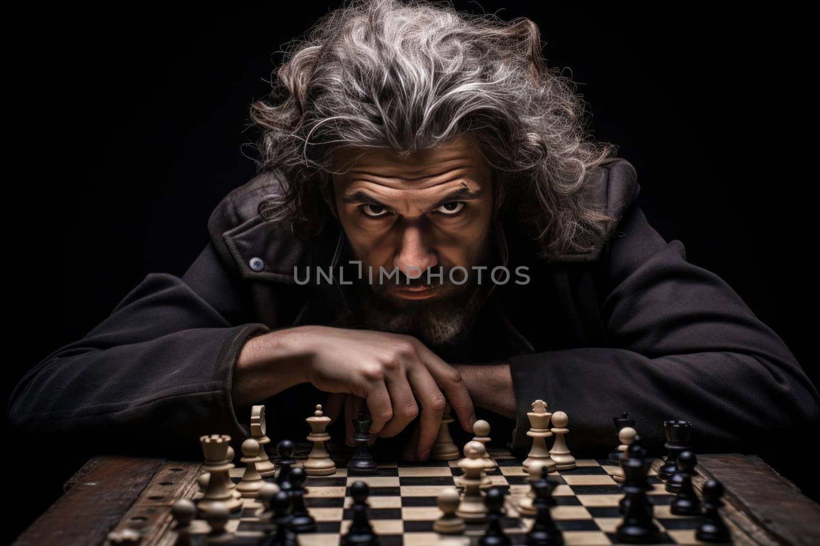 Professional chess player. Strategy figure success checkmate match. Generate Ai