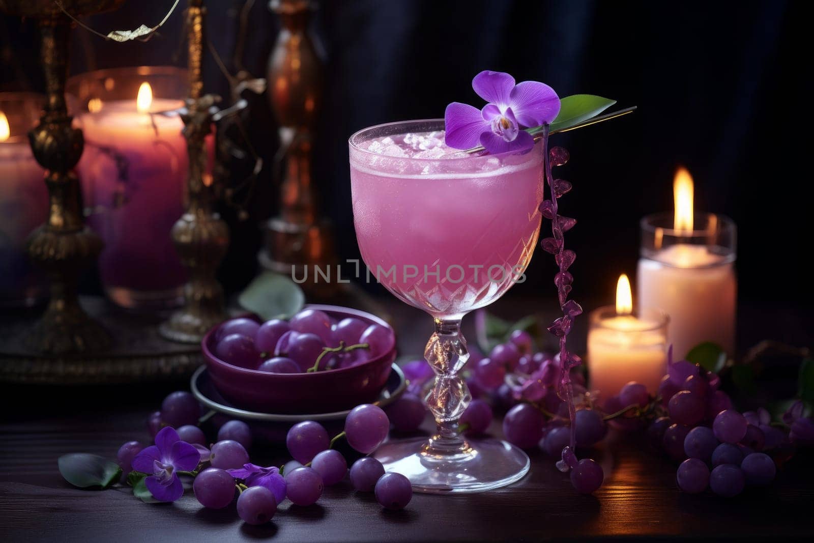 Purple cocktail summer. Fresh cool. Generate Ai