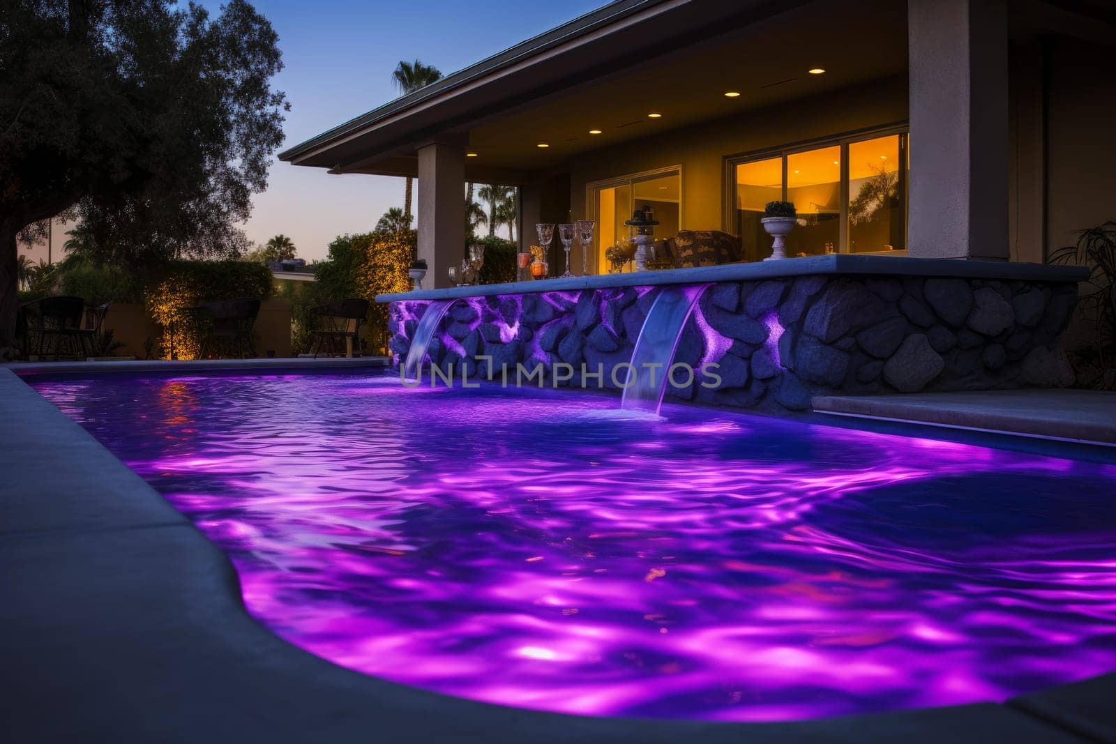 Purple outdoor pool. Ice liquor. Generate Ai