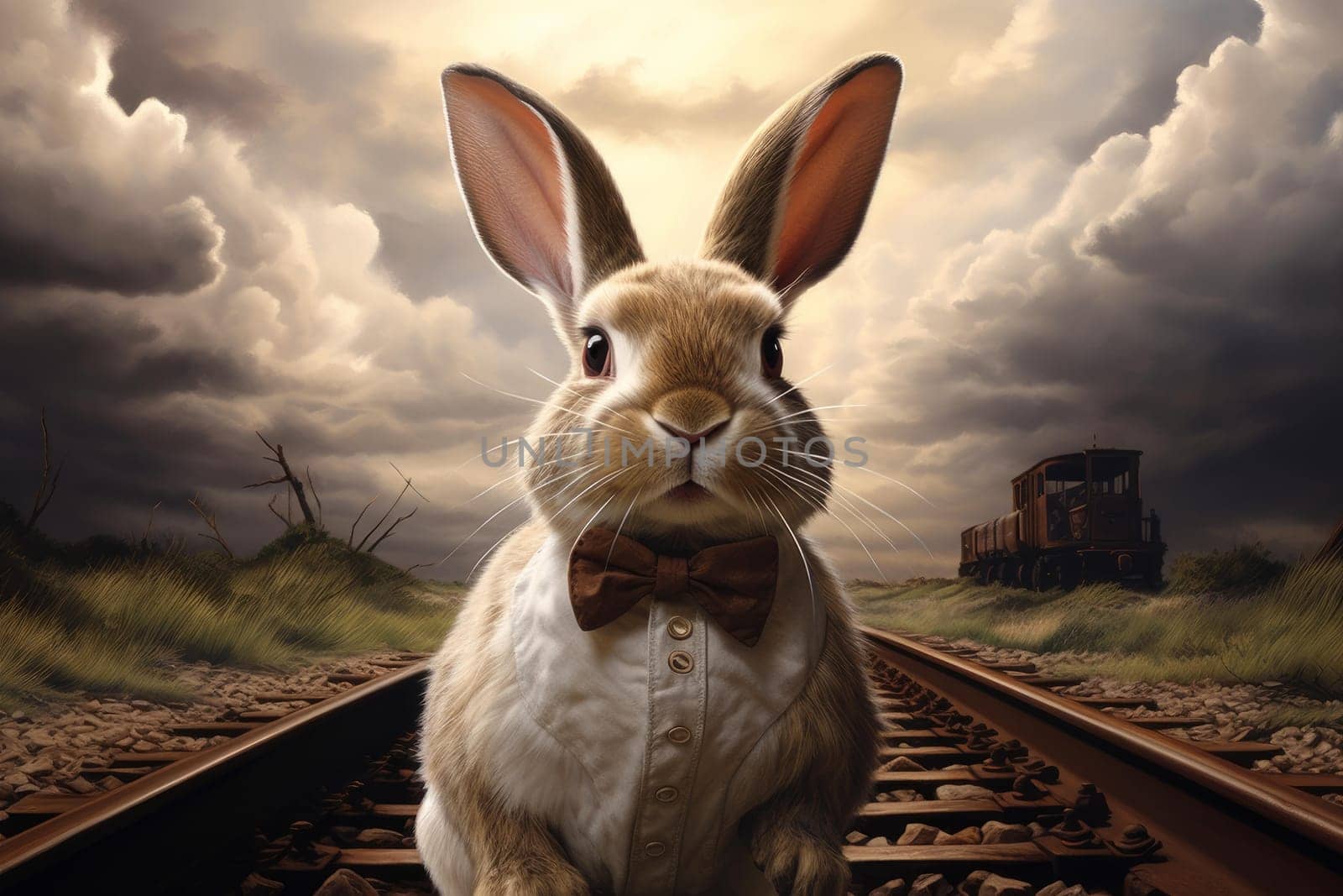 Rabbit appearing lost in nature. Colorful nature fauna easter bunny. Generate Ai