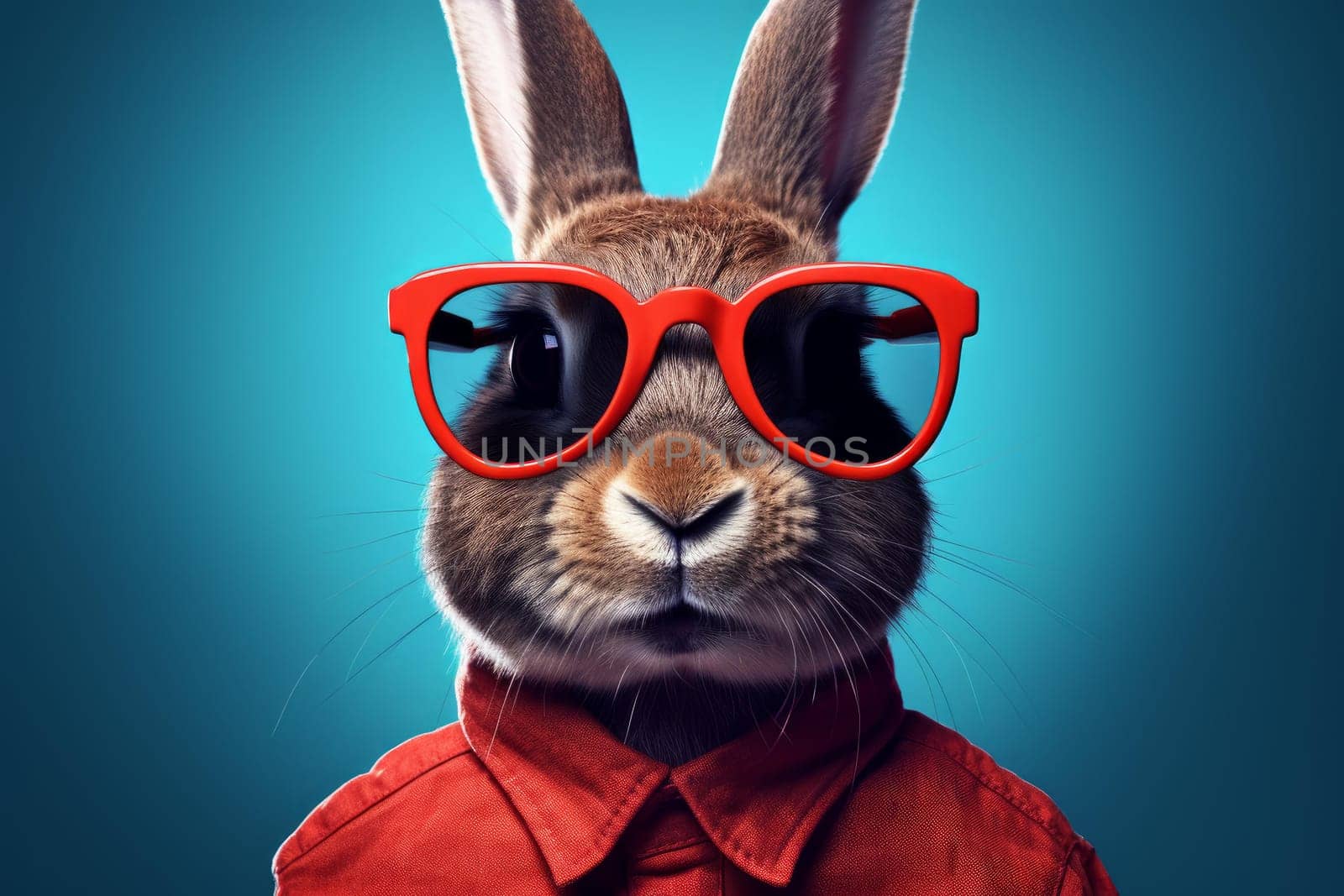 Rabbit glasses. Farm cute pet. Generate Ai