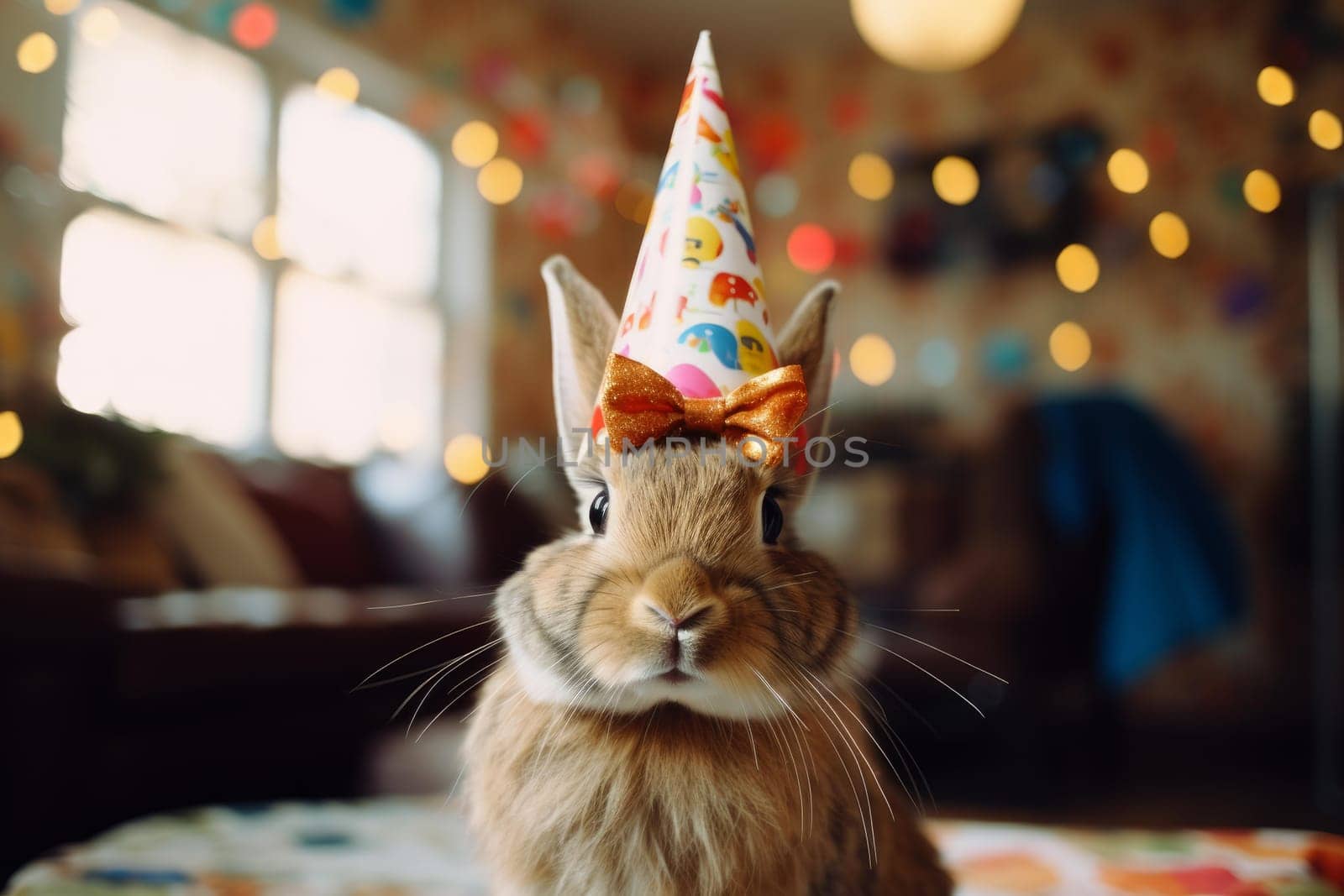 Cute rabbit party hat. Art hare. Generate Ai