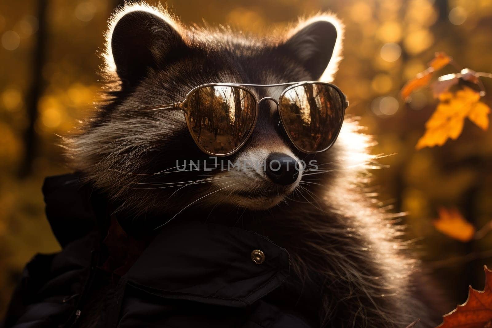 Raccoon sunglasses. Success cute vacation. Generate Ai