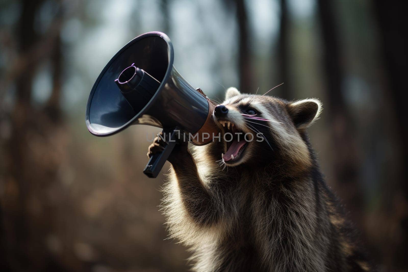 Cute raccoon megaphone. Cute funny audio. Generate Ai