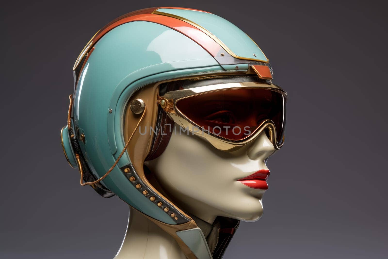 Woman racer helmet. Girl portrait. Generate Ai