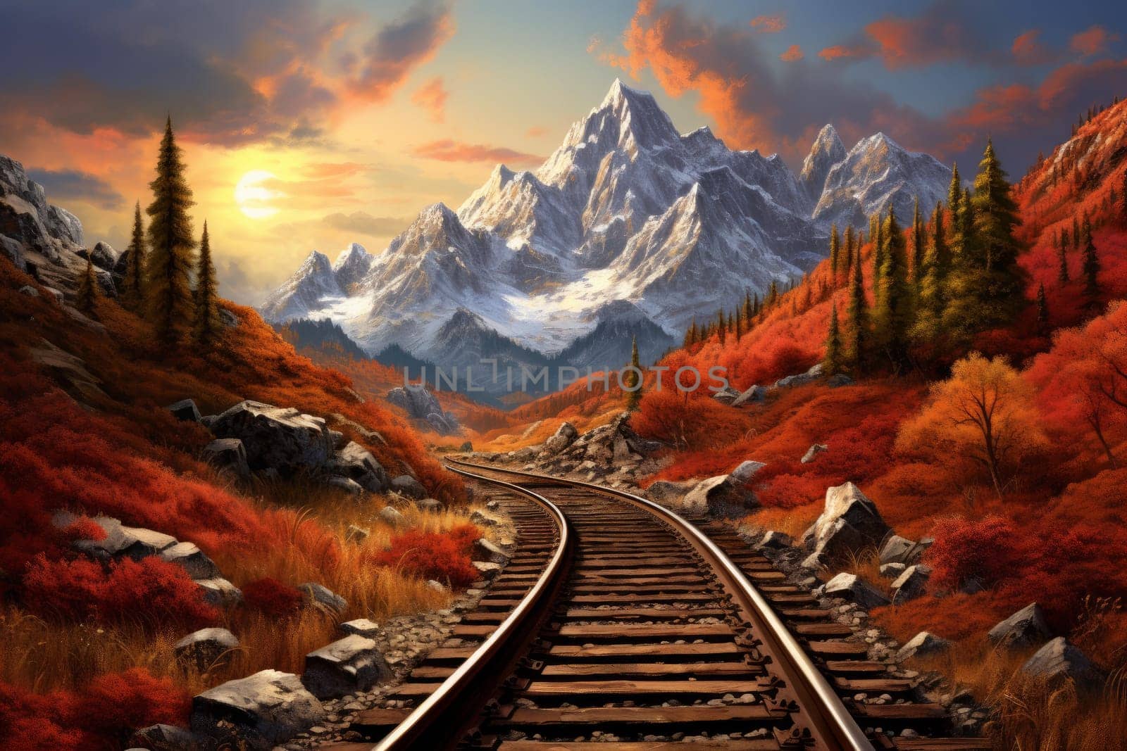 Railway mountains. Nature landscape scenic. Generate Ai
