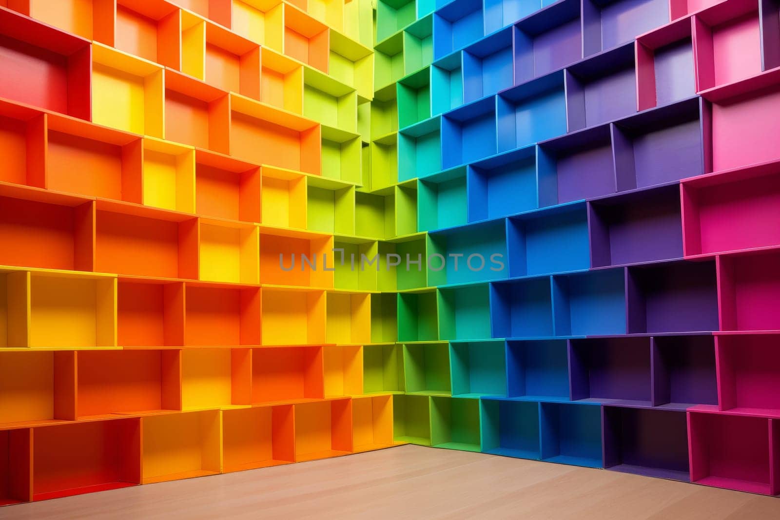 Colorful folders wooden bookshelves. Report organize stack color. Generate Ai