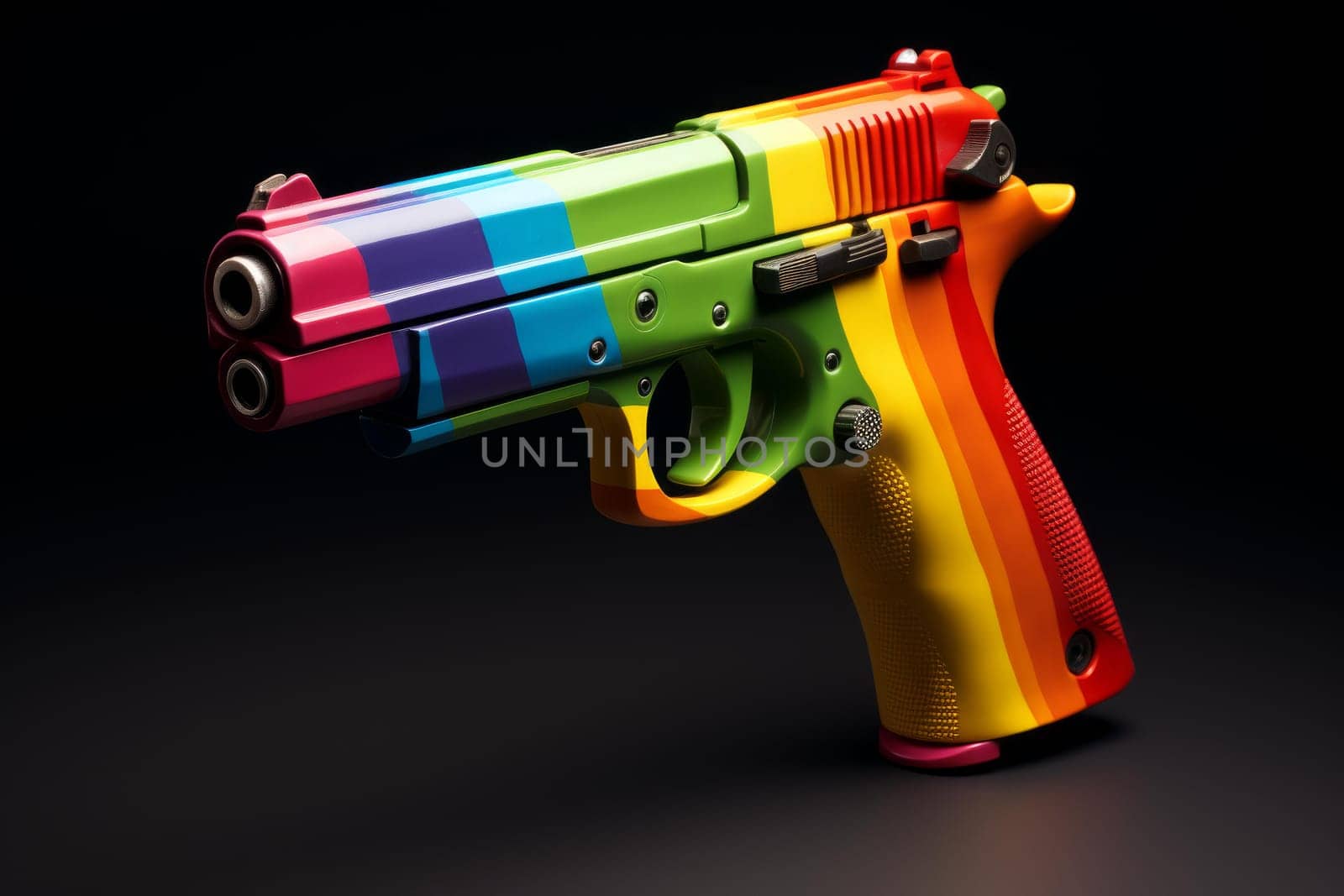 Rainbow gun dark. Colorful festival support. Generate Ai