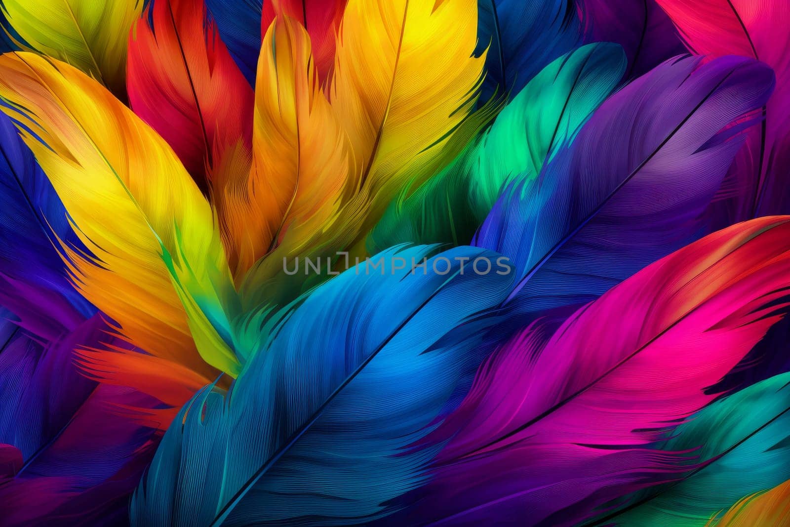 Rainbow feathers. Pattern abstract texture. Generate Ai