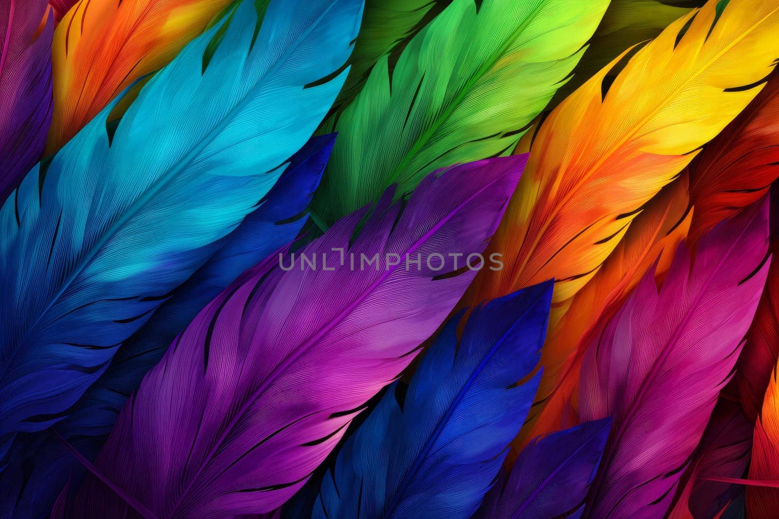 Rainbow feathers pattern. Nature wild. Generate Ai