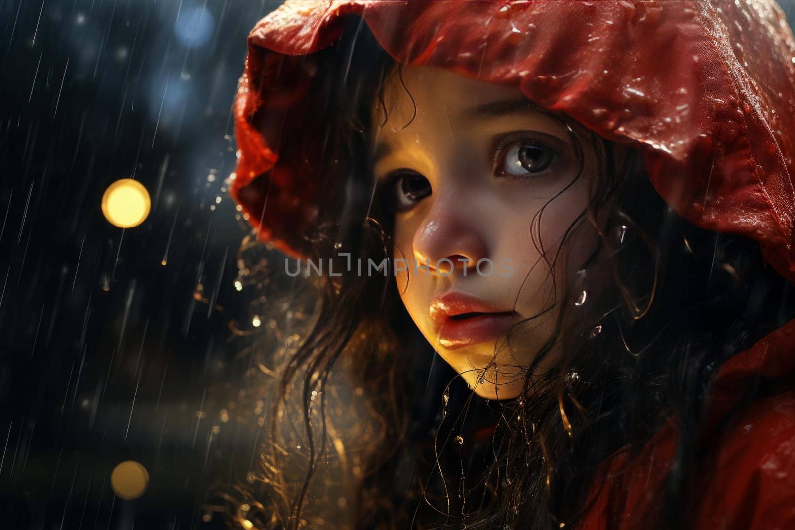 Woman rain poured. Storm nature. Generate Ai