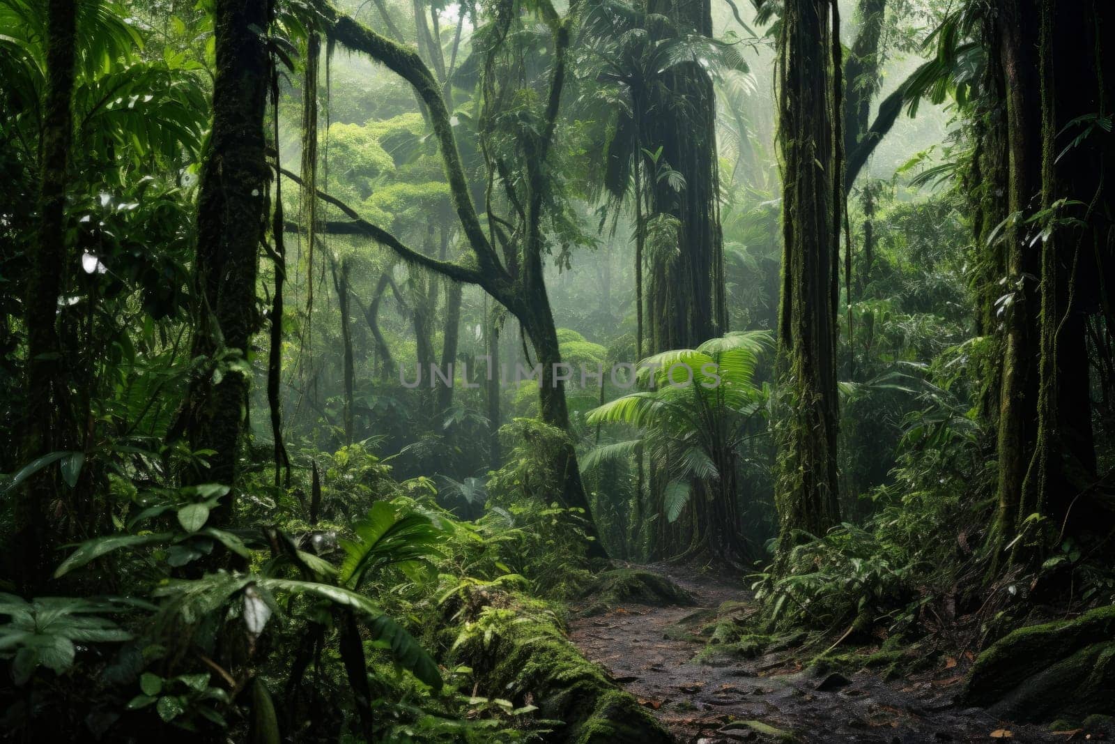 Rain forest tropical. Amazon rain. Generate Ai