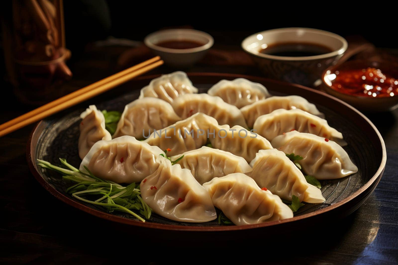 Round Raw dumpling. Organic dinner fresh. Generate Ai