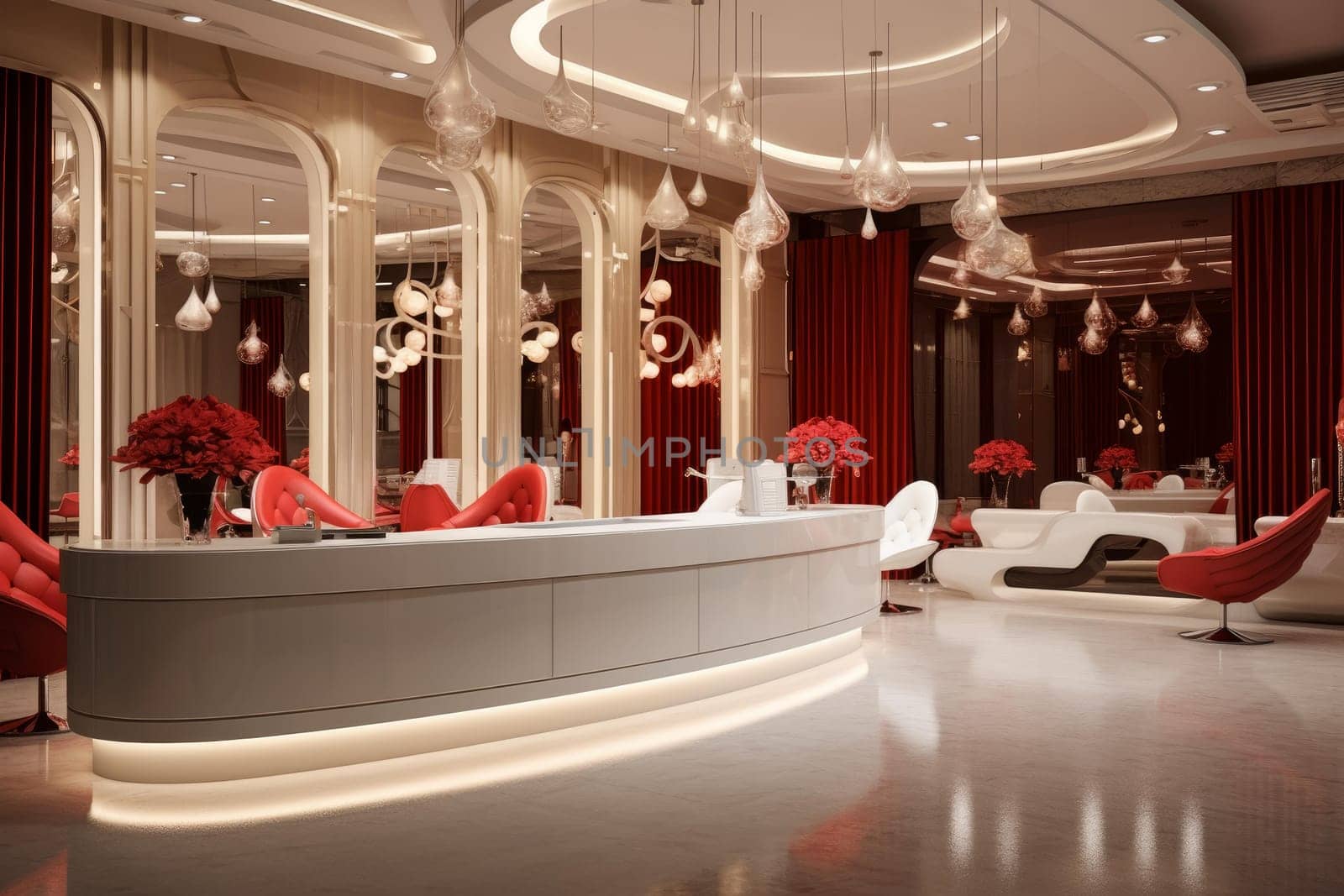 Reception beauty salon candles. Interior office. Generate Ai