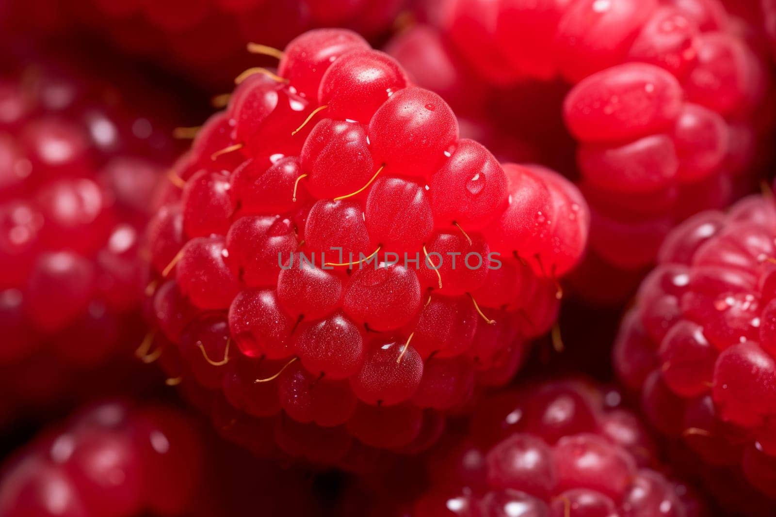 Macro raspberry closeup. Leaf berry. Generate Ai