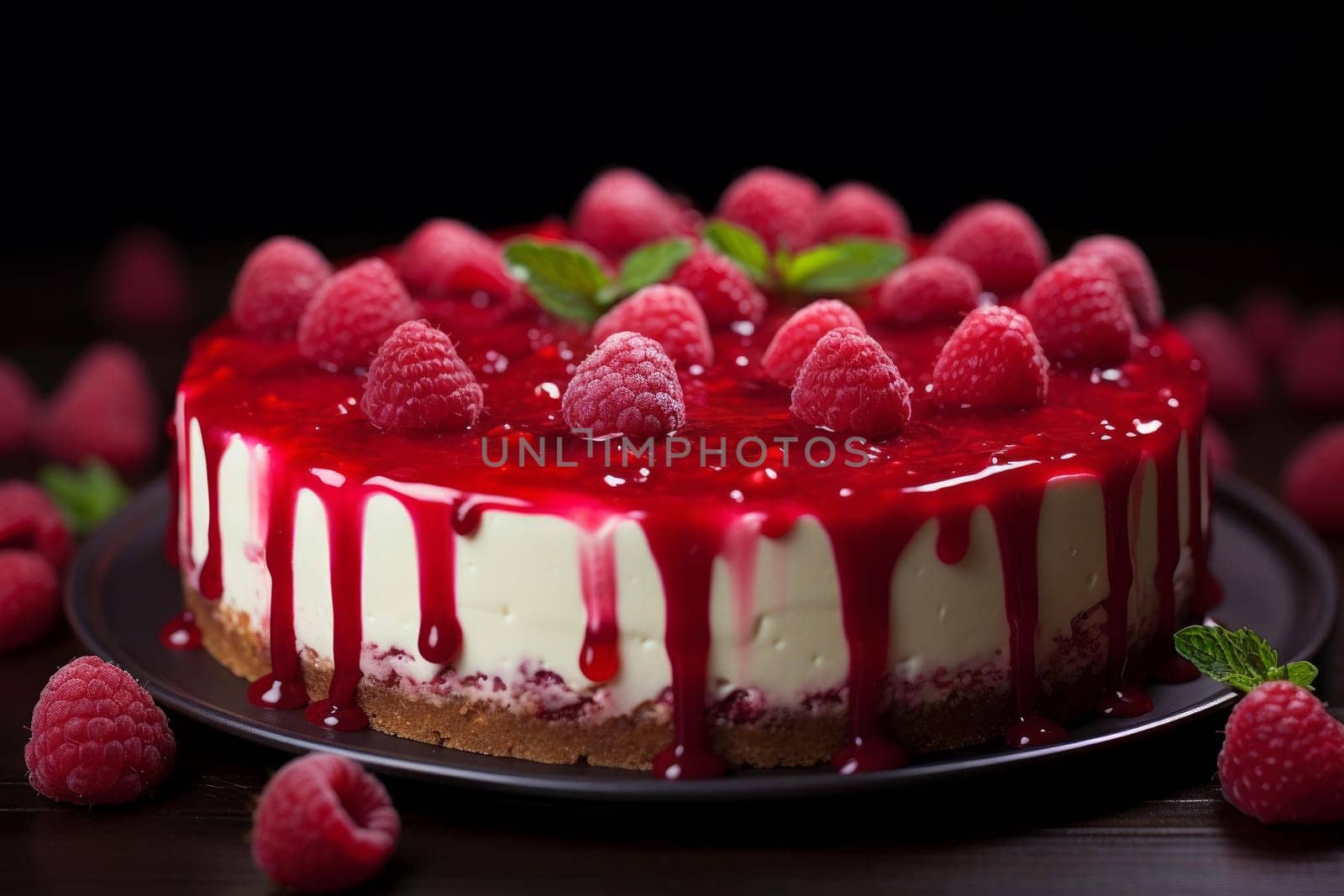 Raspberry cheesecake slice. Creamy fresh. Generate Ai