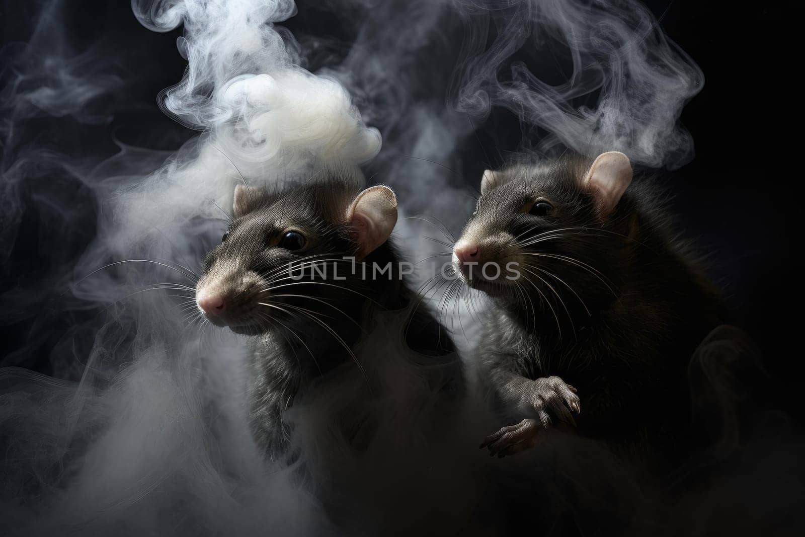 Rats in dark room. Rodent mammal. Generate Ai