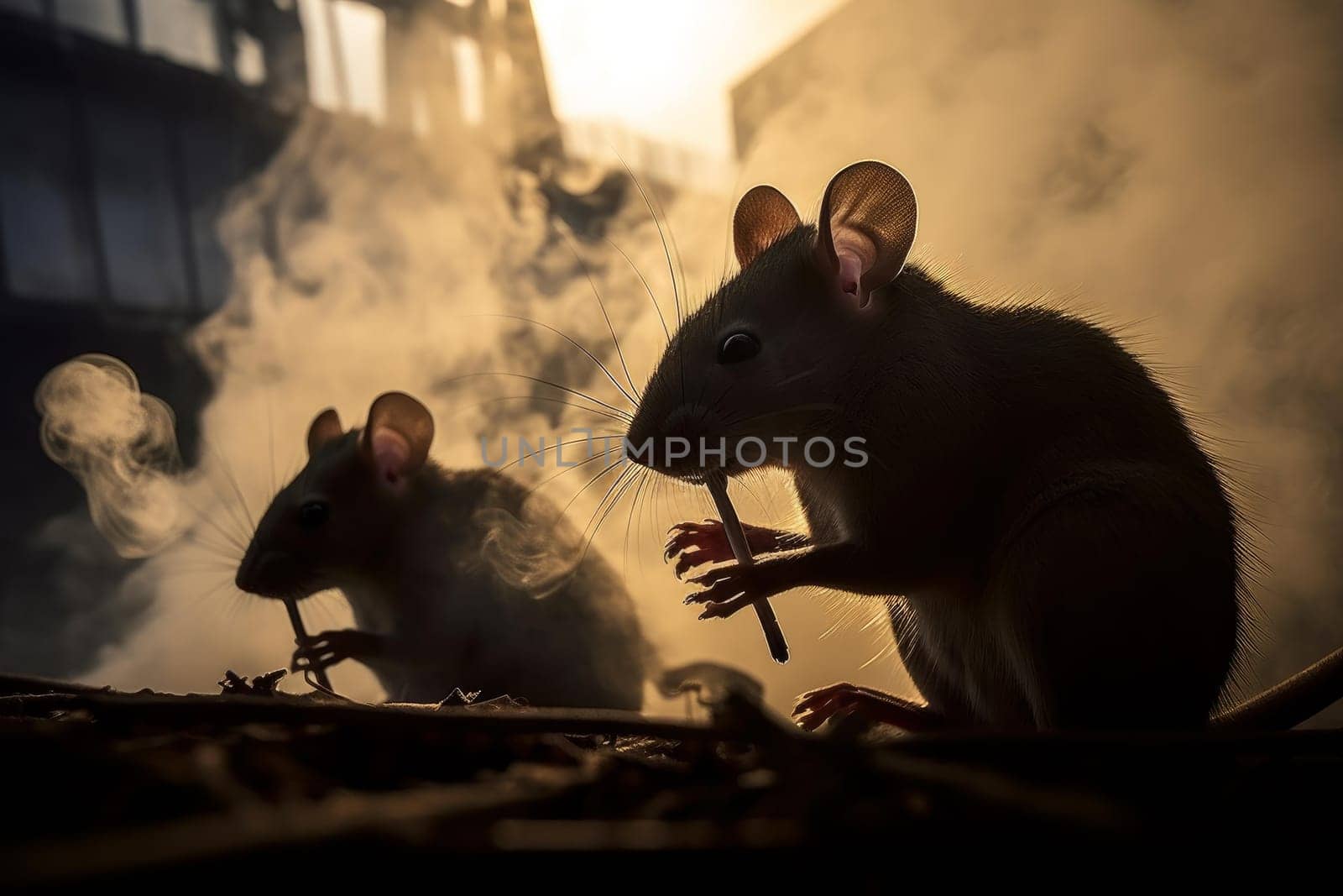 Scary Rats in dark room home. Interior home. Generate Ai