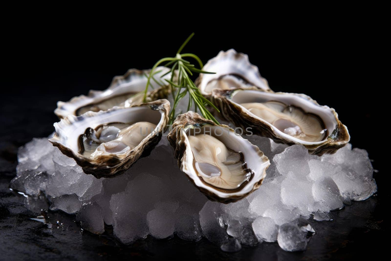 Raw oysters on ice platter. Seafood luxury delicious delicatessen plate. Generate ai