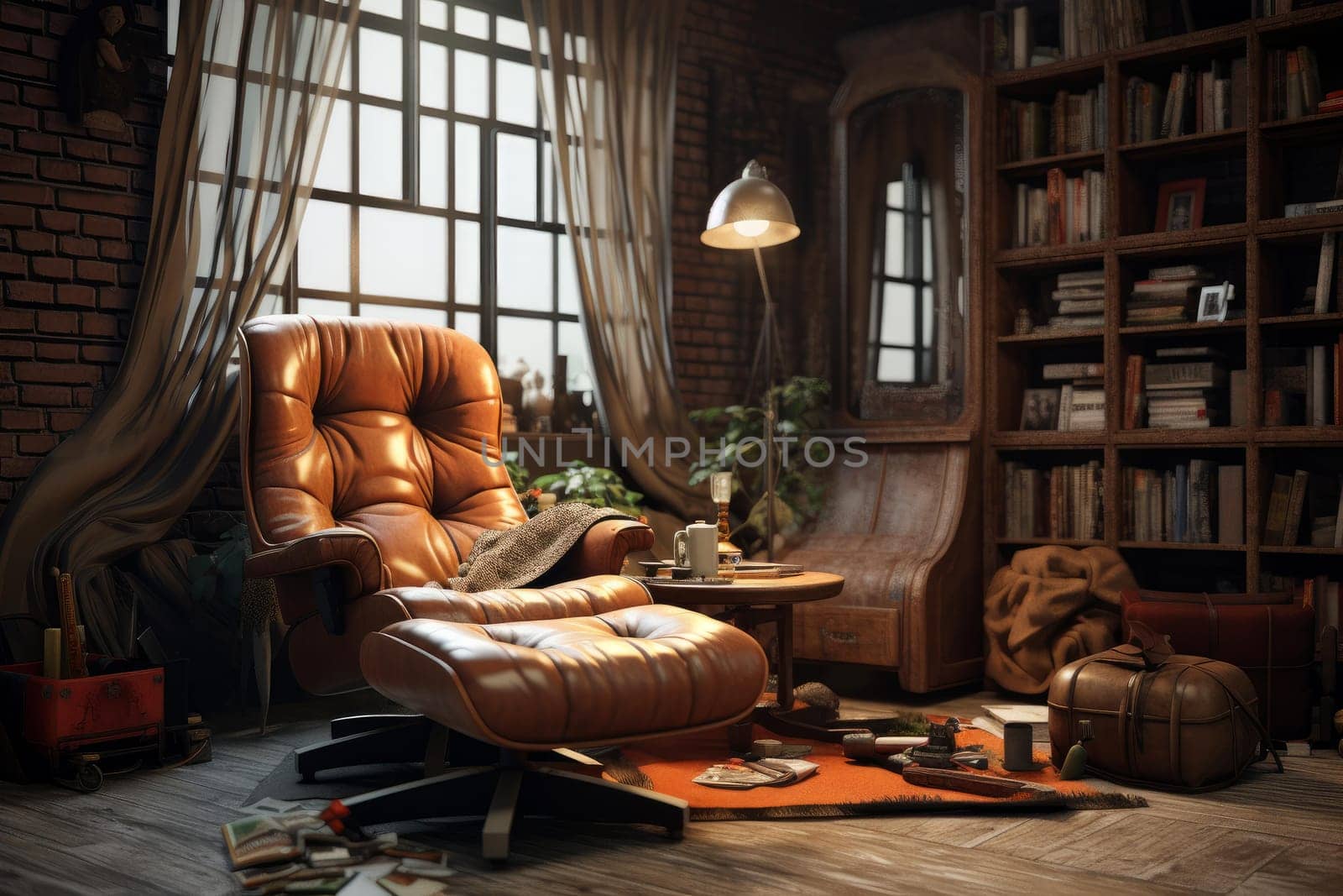 Recliner chair apartment furniture. Modern room sofa home interior. Generate Ai