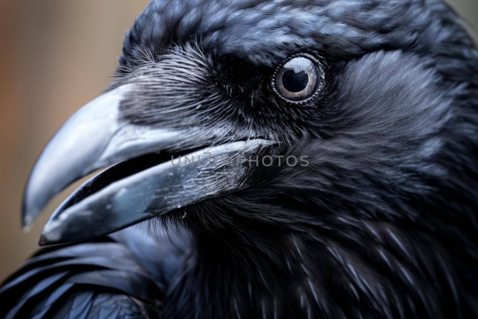 Raven closeup. Animal sky horror. Generate Ai