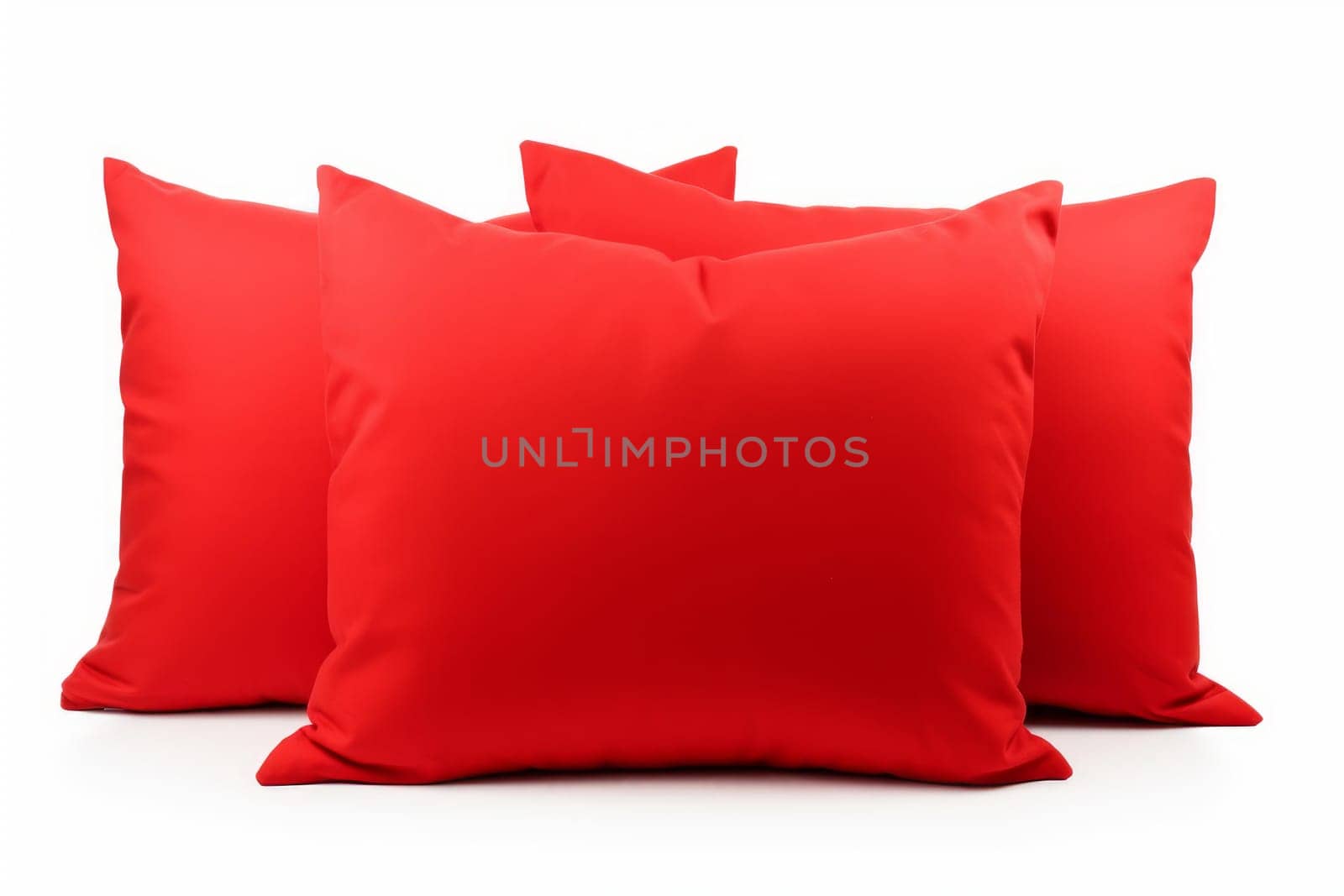 Red bright pillow isolated on white background. Cushion fabric over cloth comfort. Generate Ai