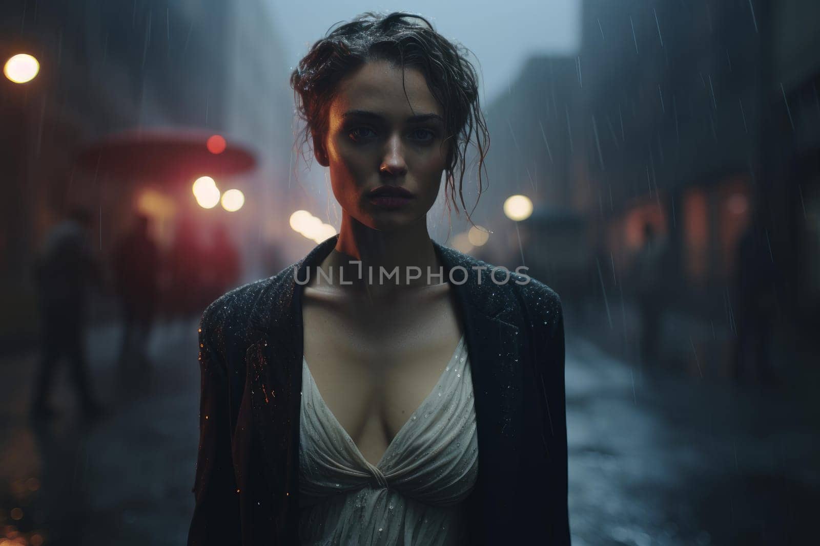 Girl cinematic photo fashion. Portrait cute color real face. Generate Ai