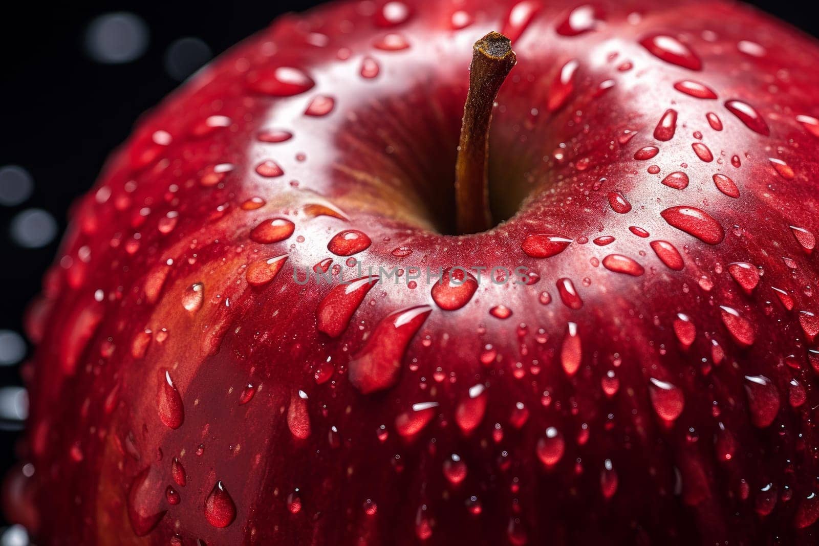 Red apple closeup blurred. Water farm. Generate Ai
