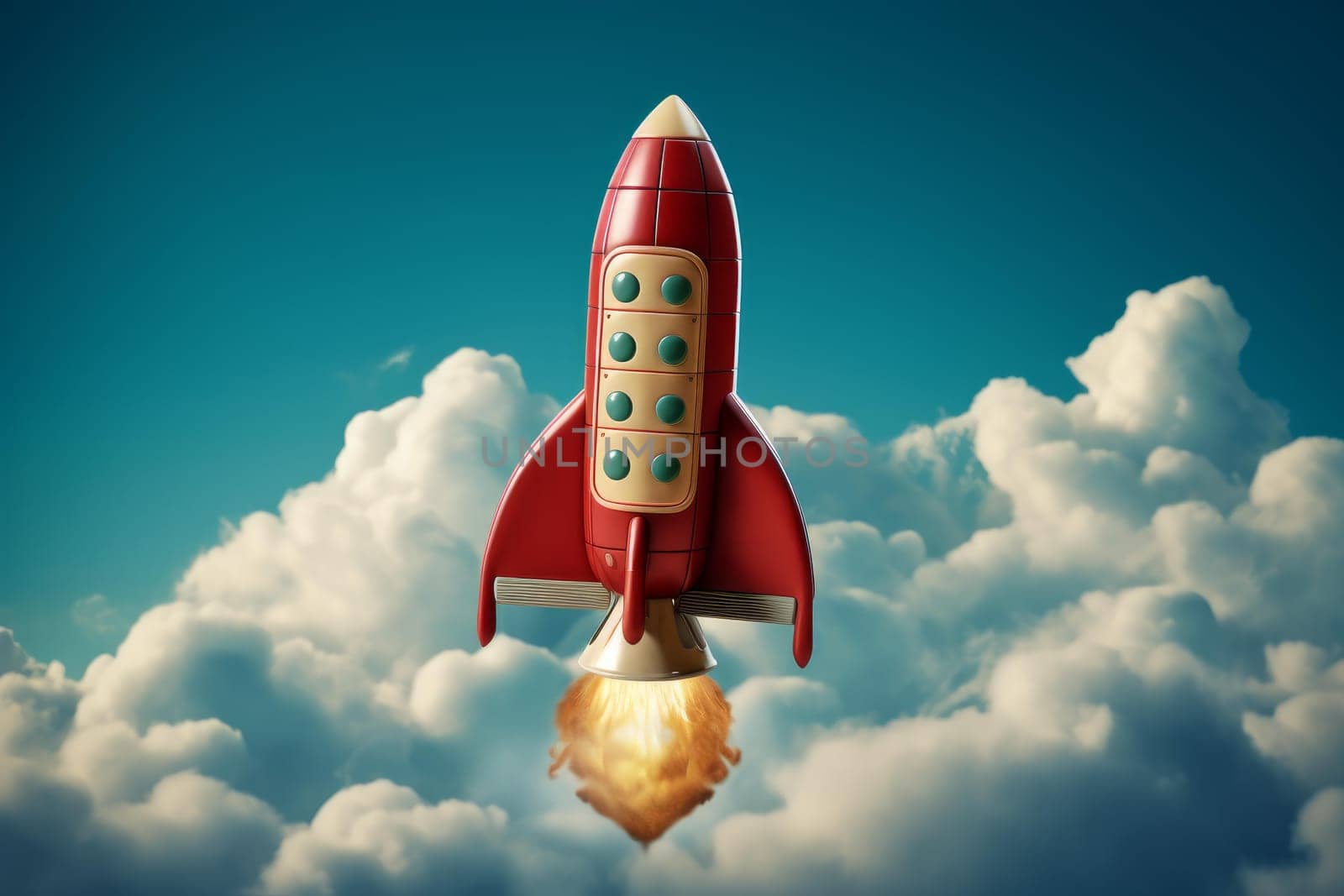 Red rocket startup. Ship space. Generate Ai