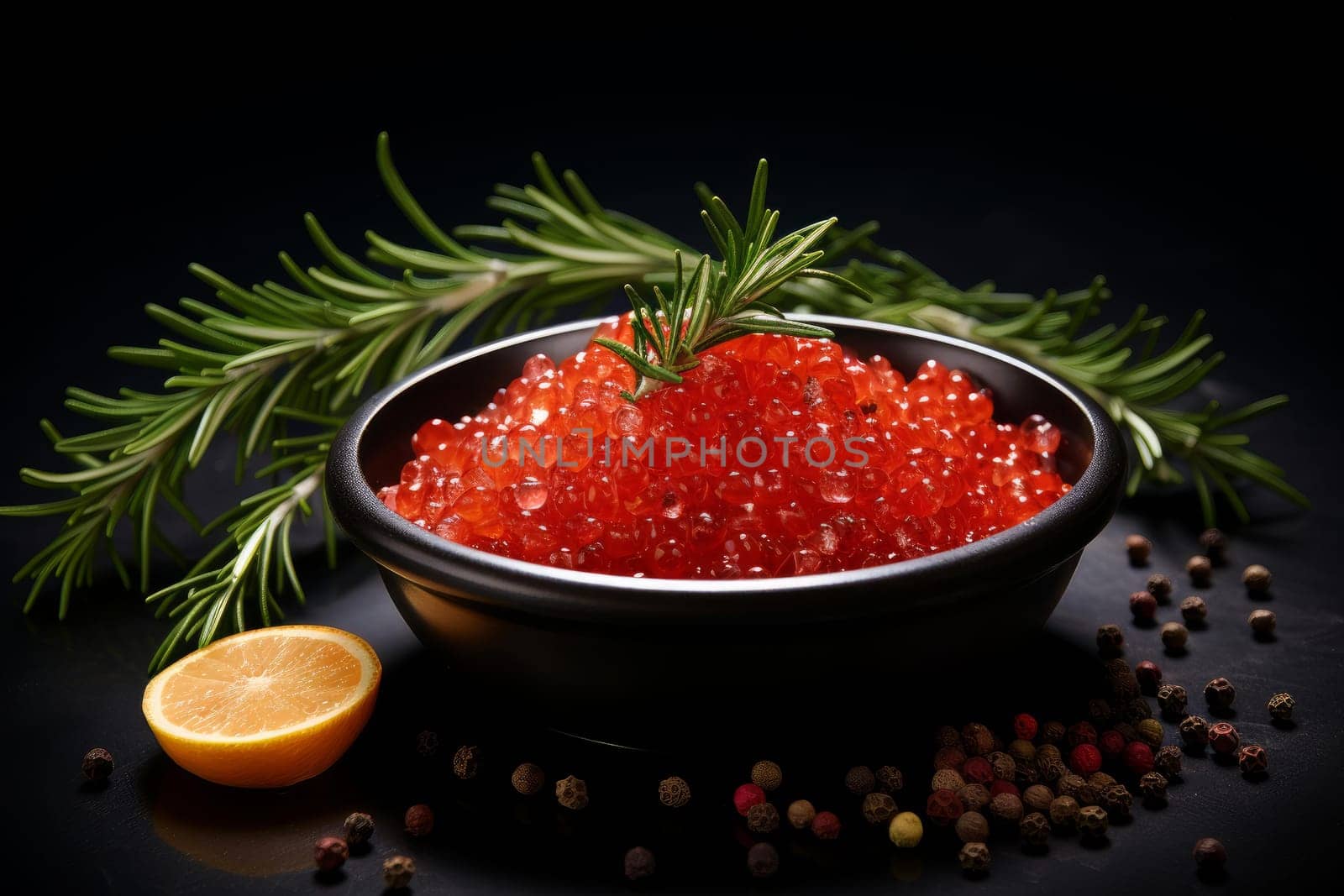 Delectable Red caviar. Orange food dish. Generate Ai